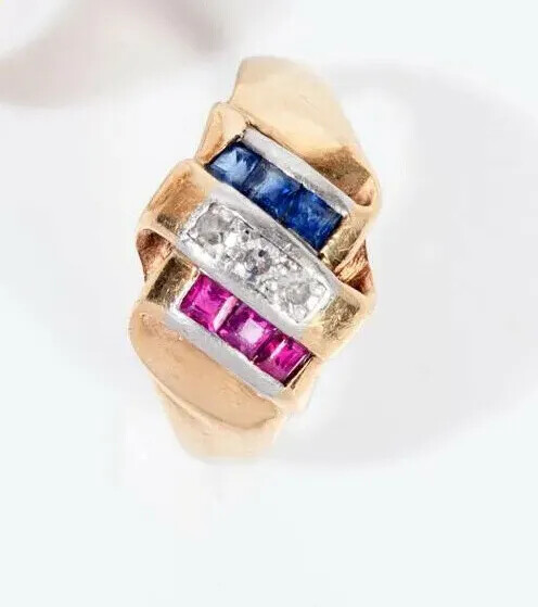 14K Yellow Gold, Diamond, Ruby, Sapphire Ring