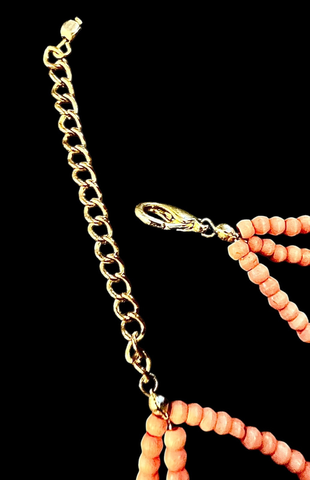18” Unbranded 3 Strands Of Peach Seed Beads Brown & Gold Beads Plastic Rose Bead