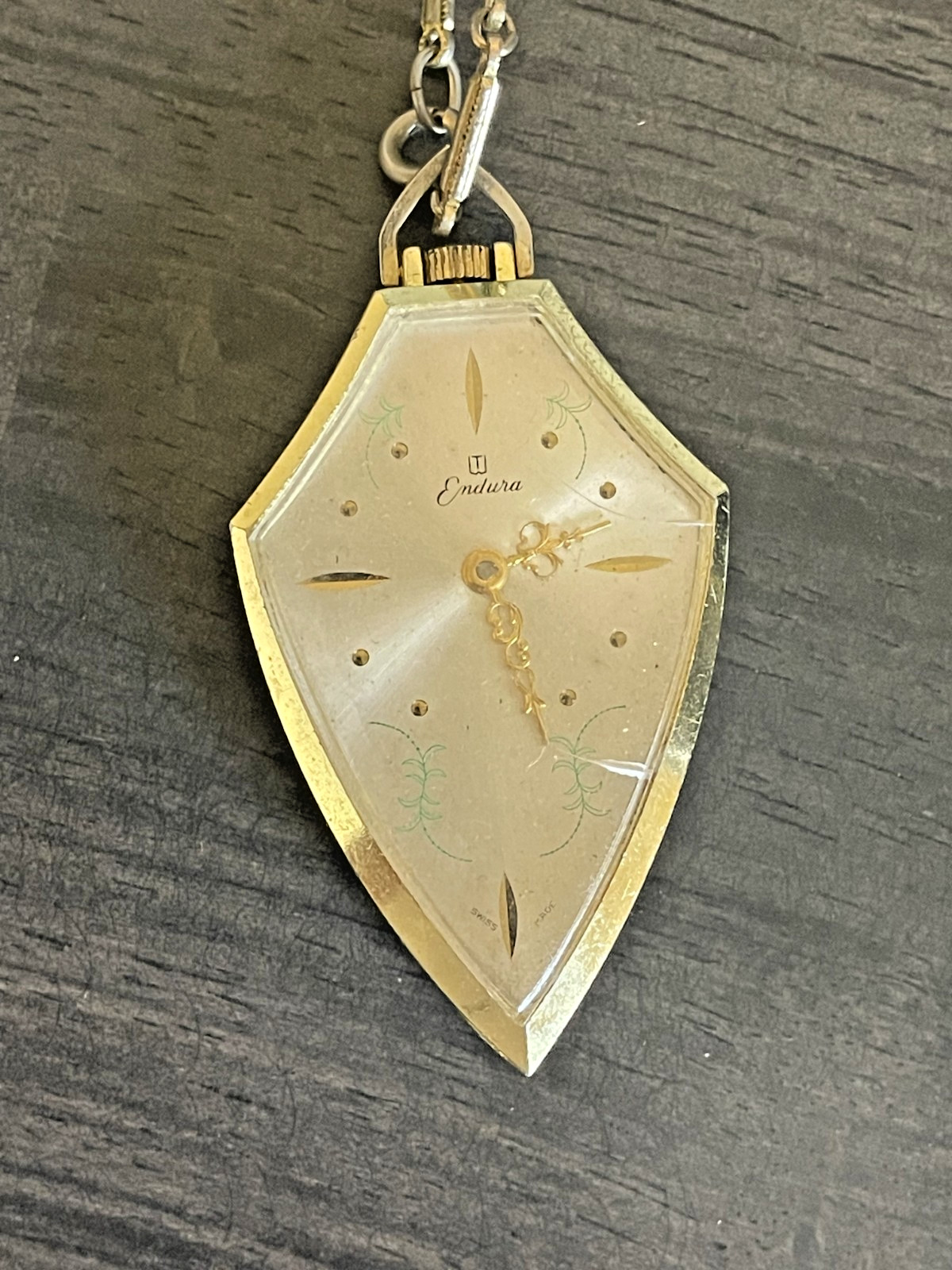 Vintage Unusual Endura Crest Shaped Windup Watch Aluminum Case-Metal Link Chain