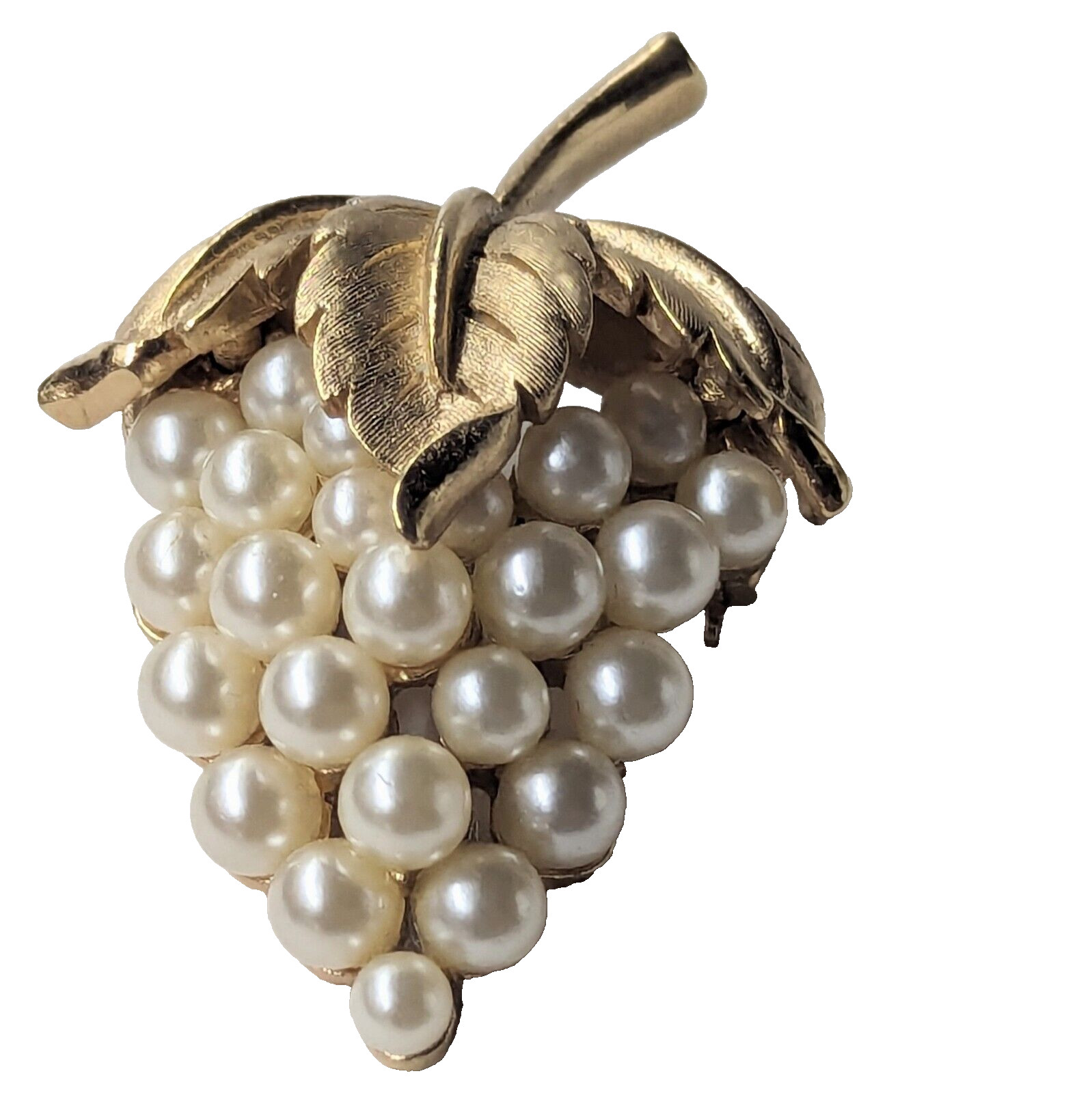 Crown Trifari Grape Cluster Signed Faux Pearl Vintage 1950s Gold Tone Brooch Pin
