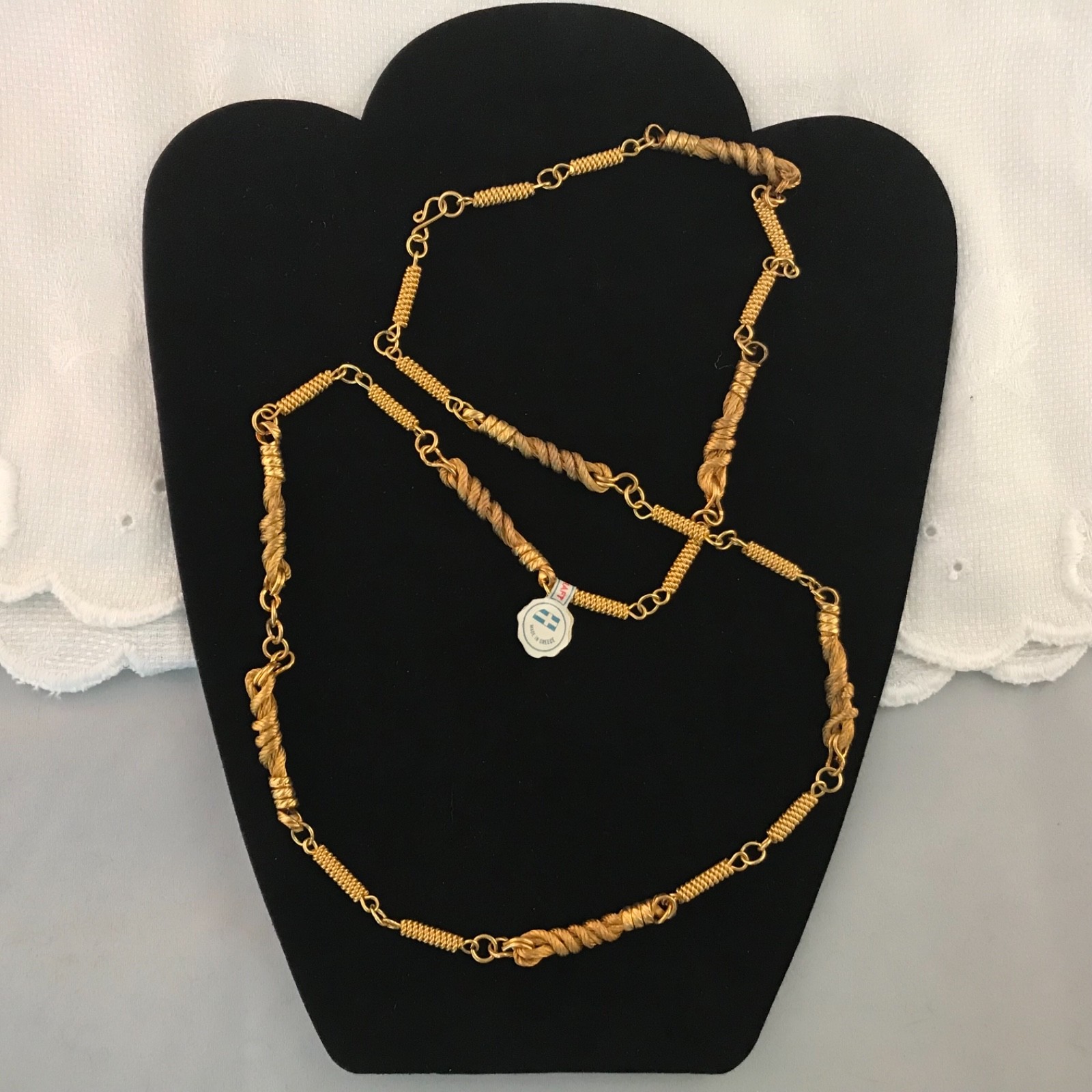 1970’s Handmade Greek Gold Plated Wire Wrapped Necklace NOS