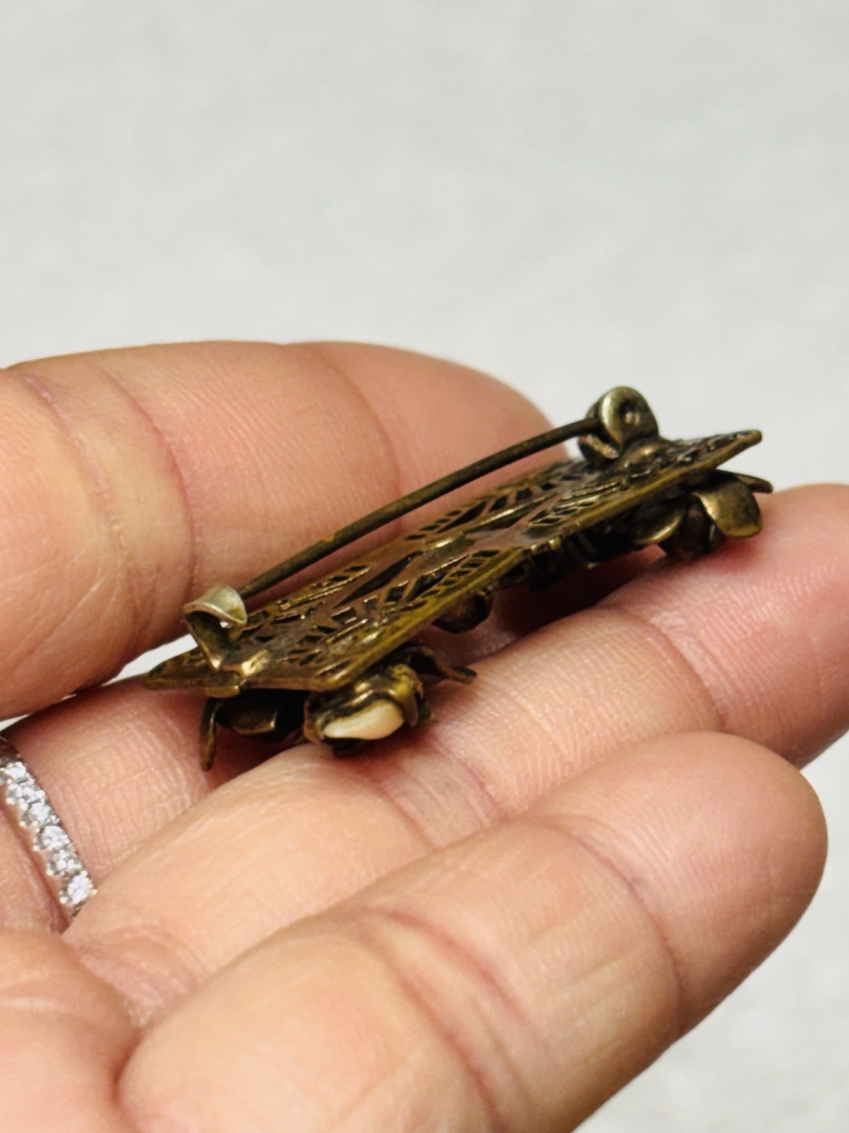Vtg Unmarked Antique Victorian Floral Baroque Pearl Edwardian Mini Brooch Pin