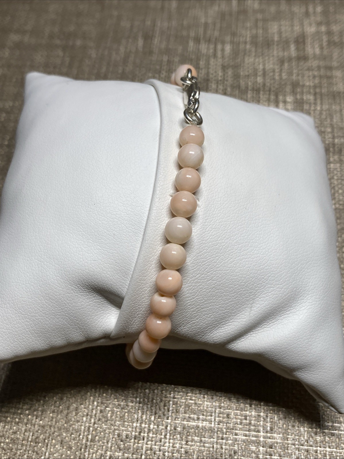 Vintage 1970s Angel Skin Coral Bracelet 7.5” 5.3mm Beads Sterling 925