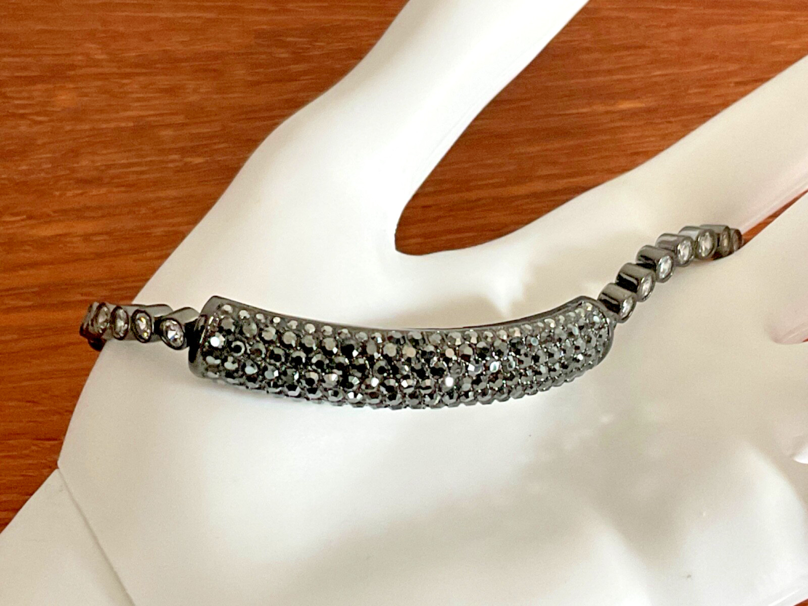 JB Joan Boyce signed pave crystal charcoal slide bracelet HSN mirrored vintage