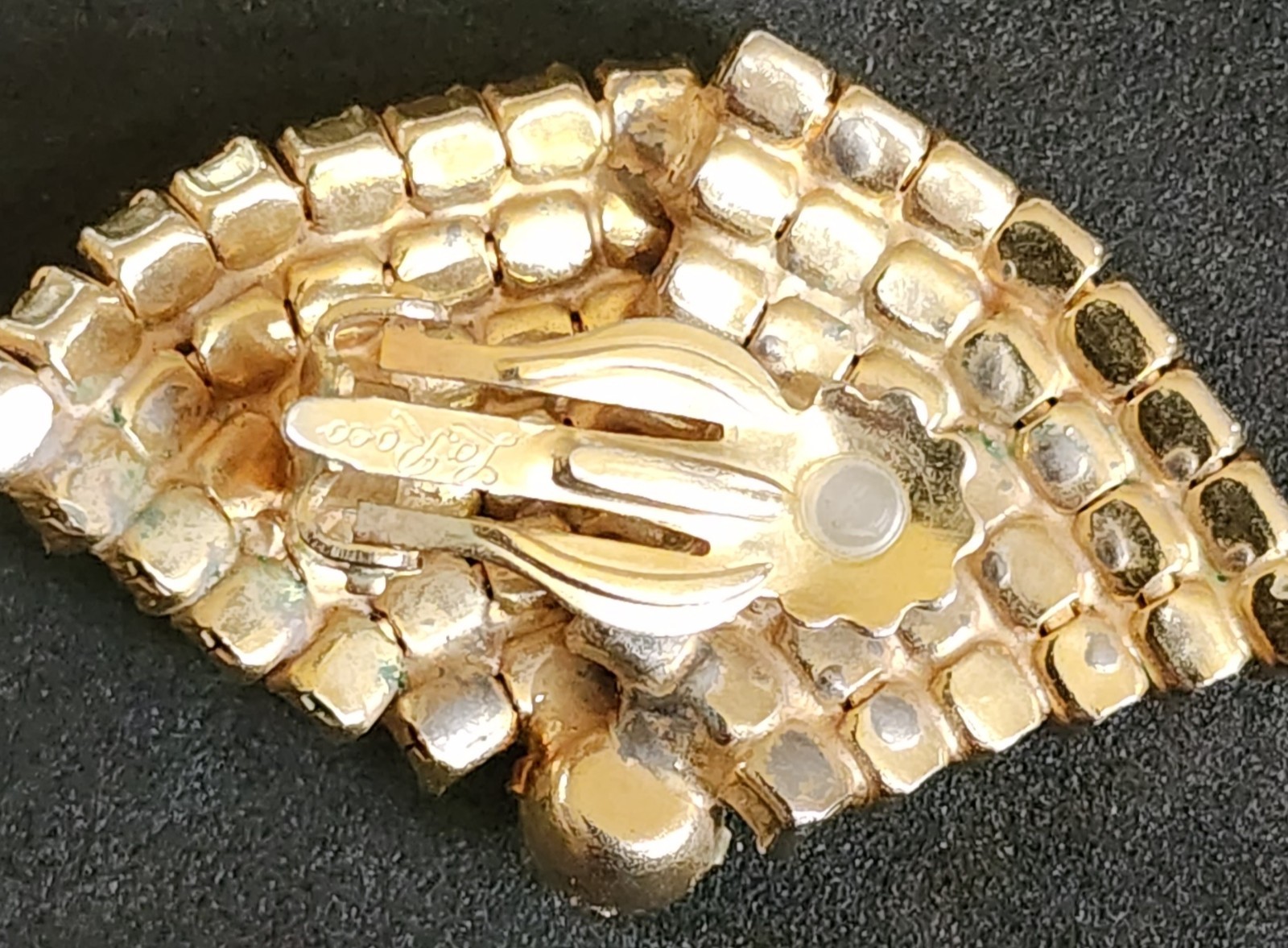 Vintage La Roco Rhinestone Clip-On Fan Earrings Designer Signed