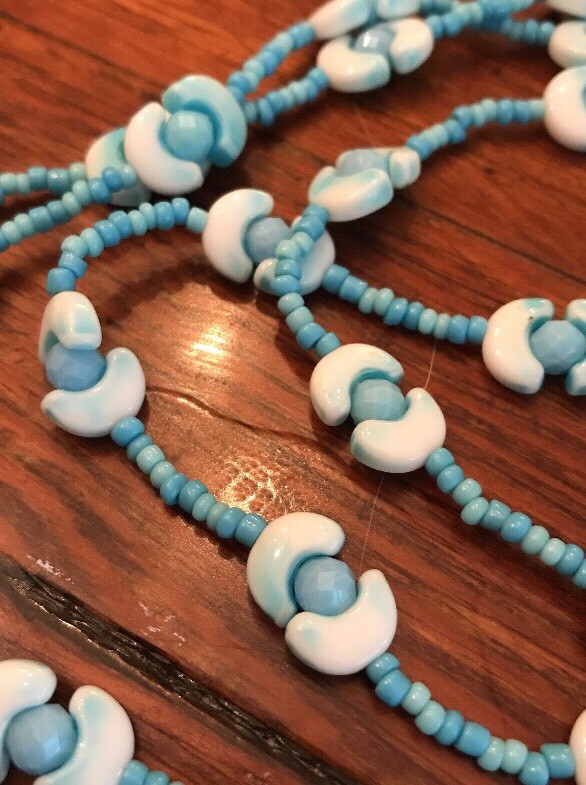 Vintage Signed WEST GERMANY Art Glass Blue Beaded Necklace And Clip On Earrings