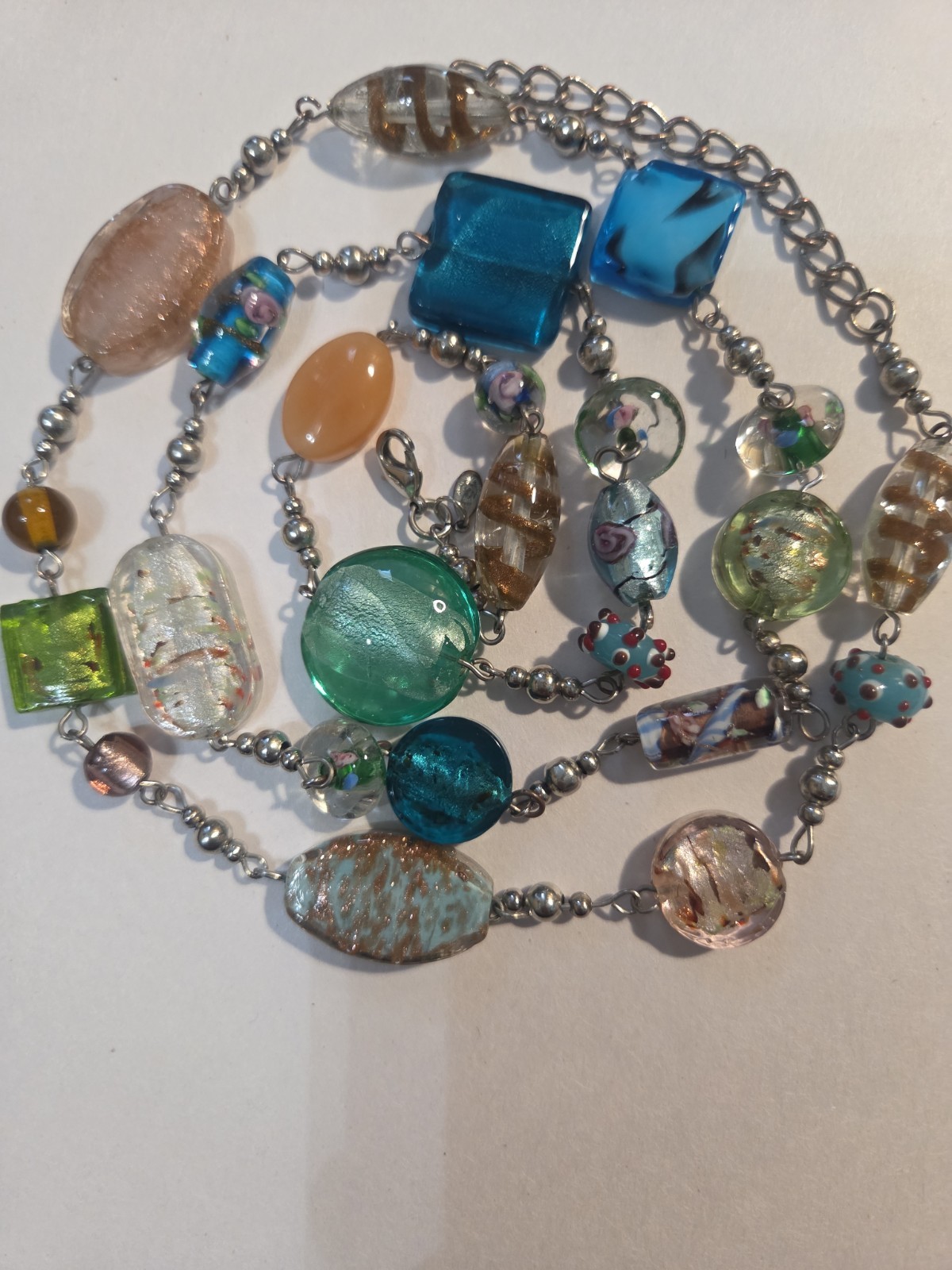 Premier Designs Necklace Venetian Foil Art Glass Long Multicolor Flapper 36″
