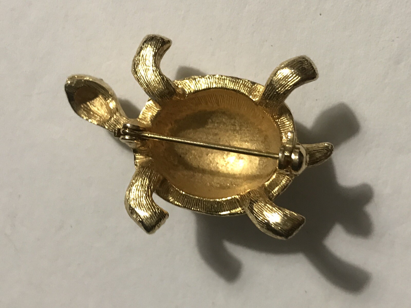 3D Tortoise Turtle Gold w/white Seed Beads BROOCH JEWELRY Vintage 1-1/2” Pin