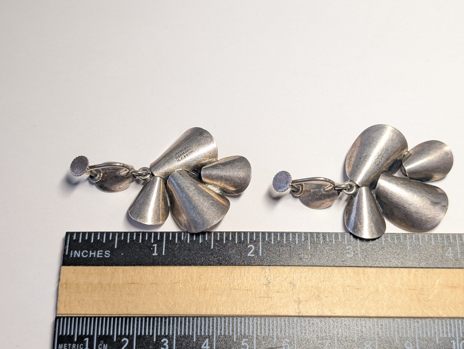 VINTAGE STERLING SILVER N.E. FROM DENMARK EARRINGS SIGNED HALLMARKED SCREWBACK