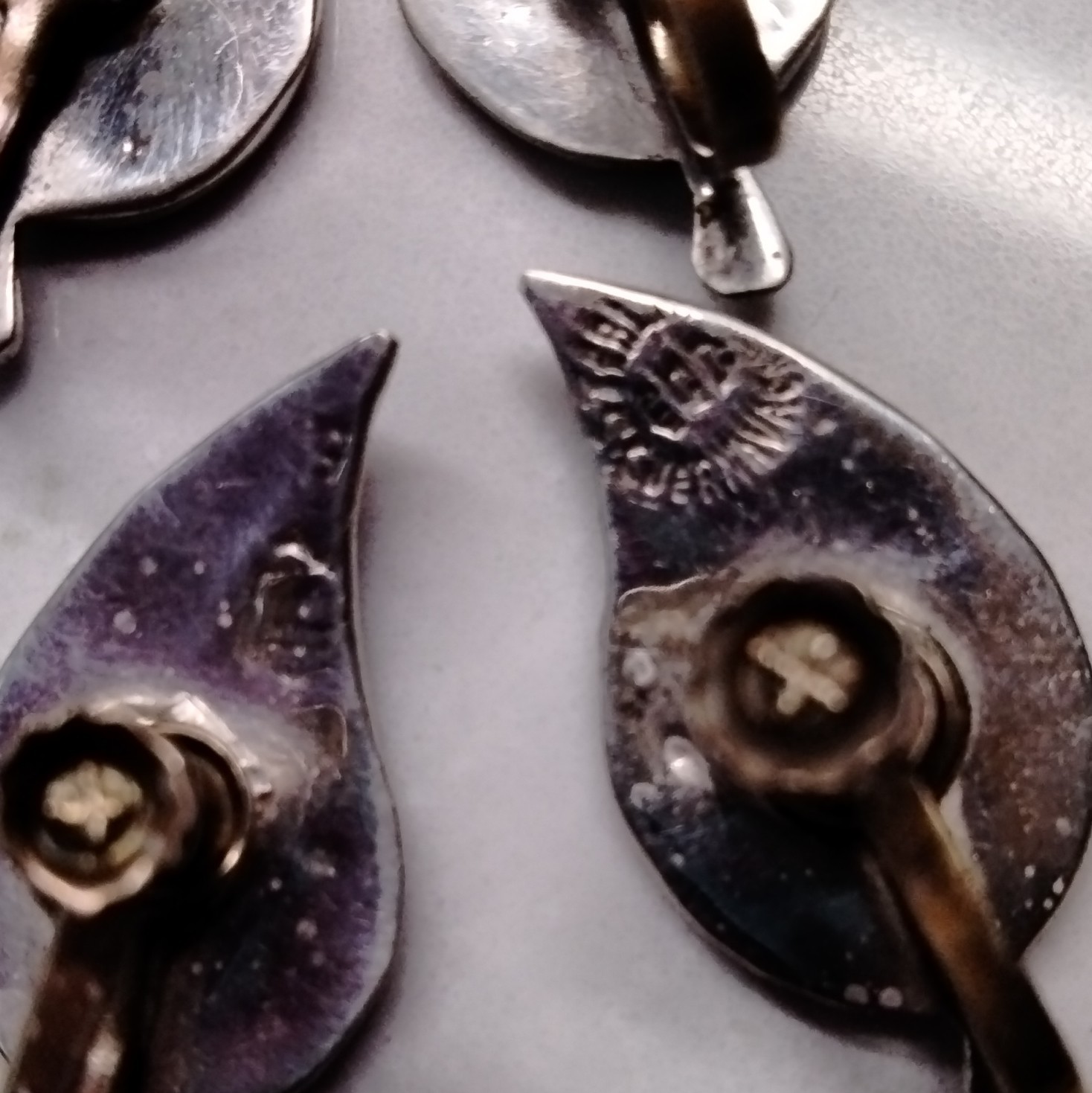 Sterling Silver 925 Abalone Shell Leaf Screw-On Earrings Signed Cuernavaca, Mex