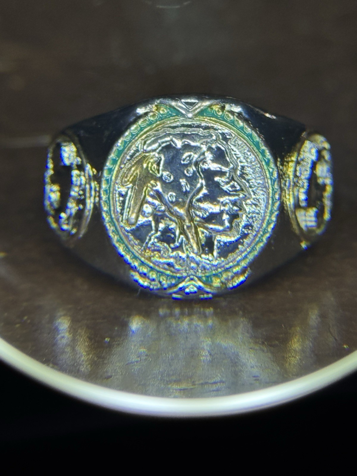 Vintage Sterling Silver Tone Men’s Buffalo Nickel Coin Signet Ring Size 10.5