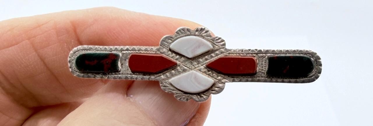 Antique 1902 Birmingham England Edwardian Scottish Agate & Sterling Pin