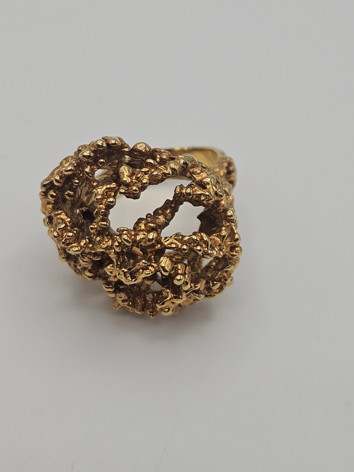 Vintage Modernist Brutalist Gold Tone Finish Over Brass Chunky Ring Size 6