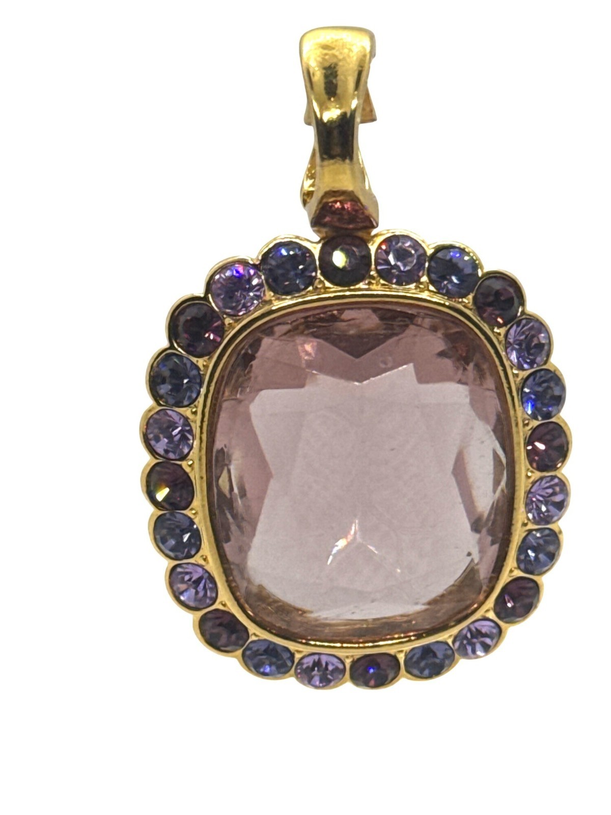 Joan Rivers Gold Plated Pink Cushion Crystal Pendant Purple Blue Halo Enhancer