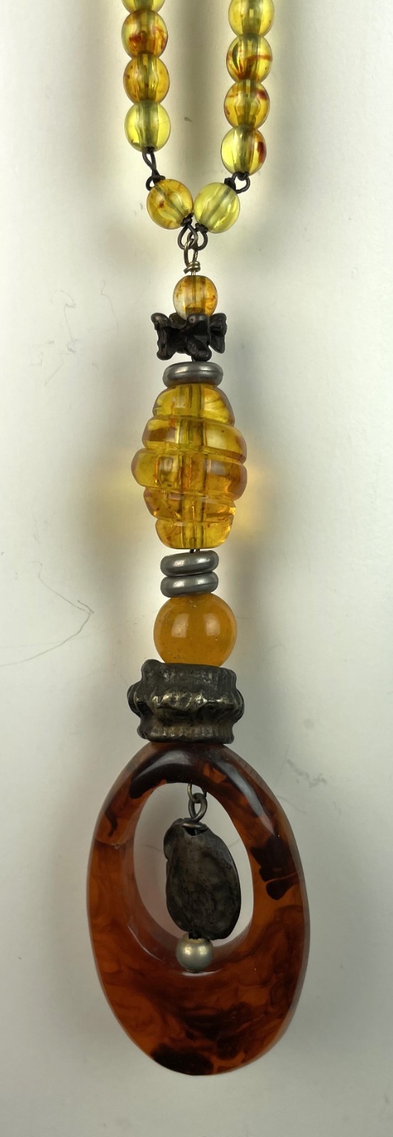VTG. Giorgio Armani Amber Resin Metal Beaded LONG Pendant Necklace 39″