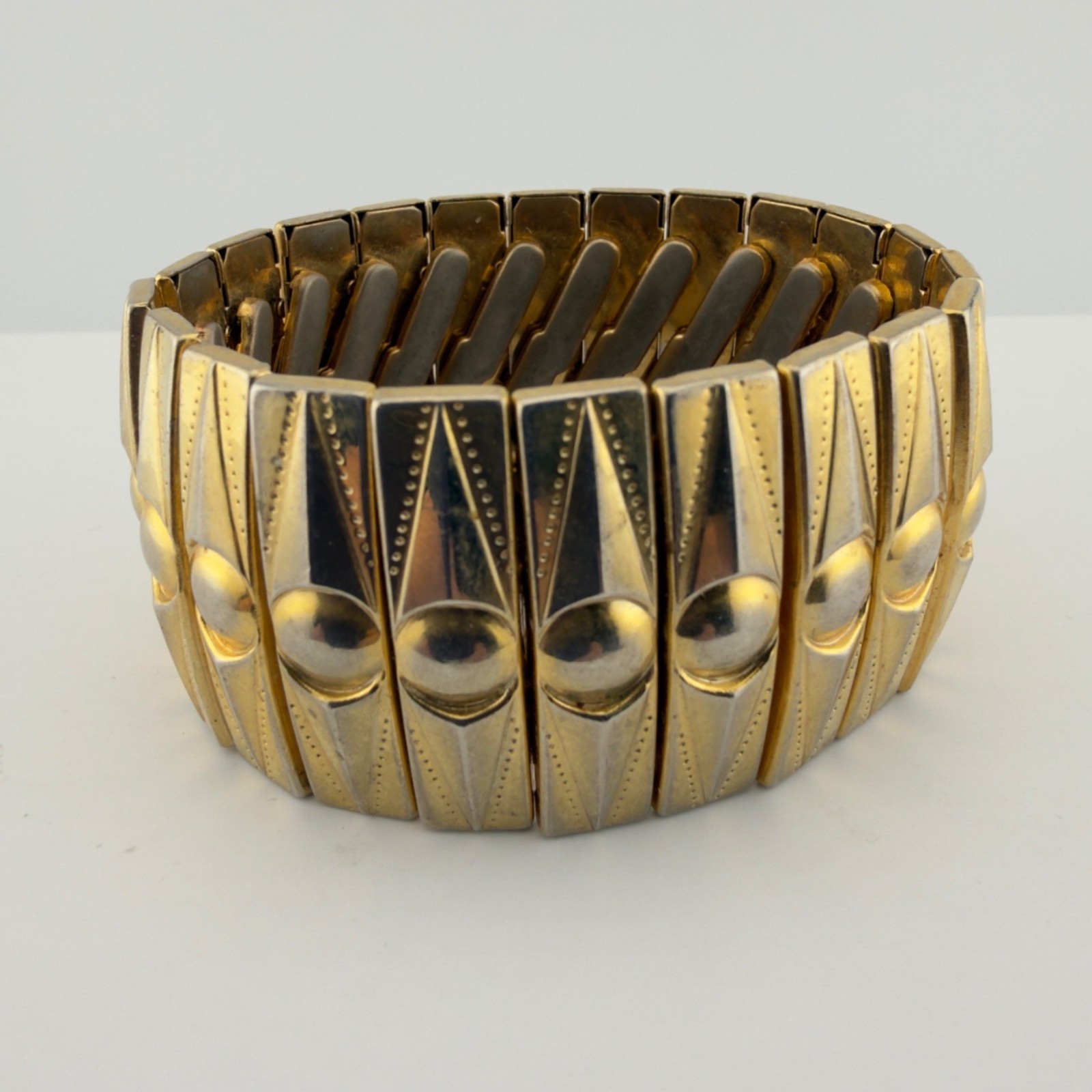 Vintage Expansion Bracelet Stretch Wide Gold Tone Geometric