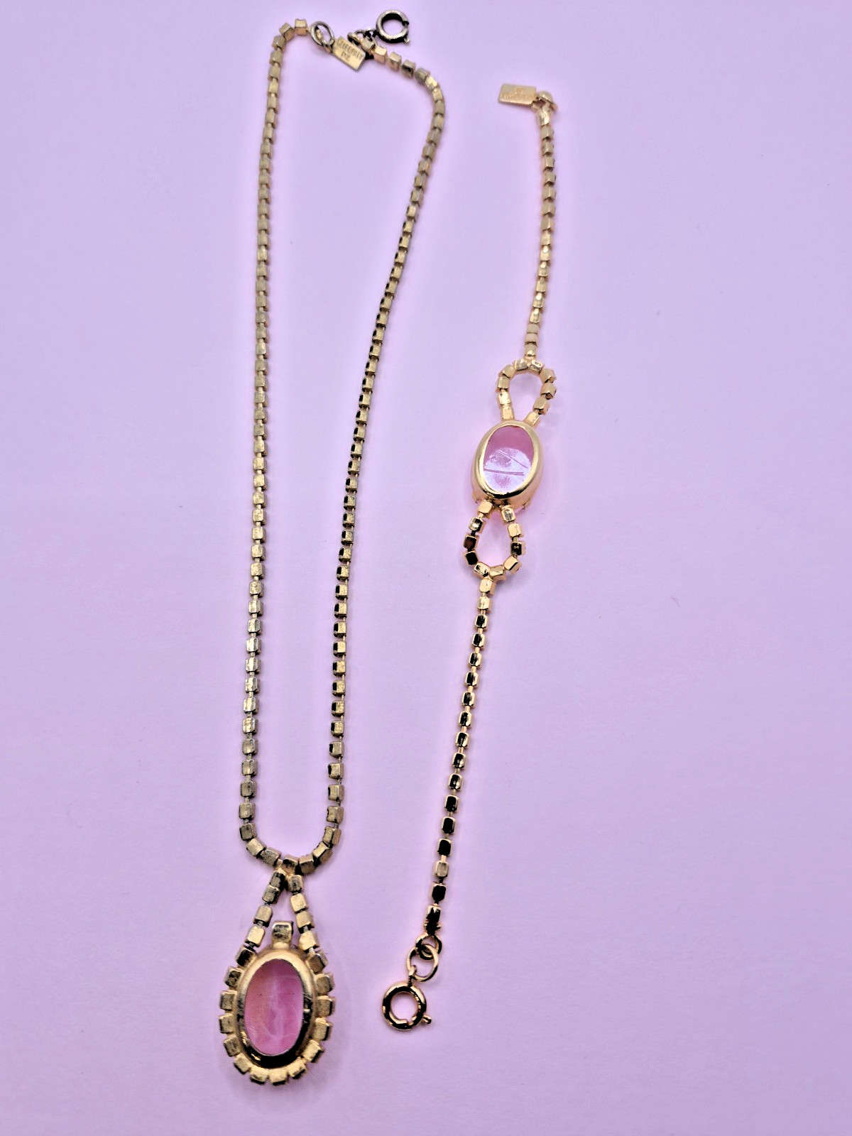 VTG CELEBRITY NY Necklace Bracelet Pink Geode/Pink Druzy w/ Purple Rhinestones