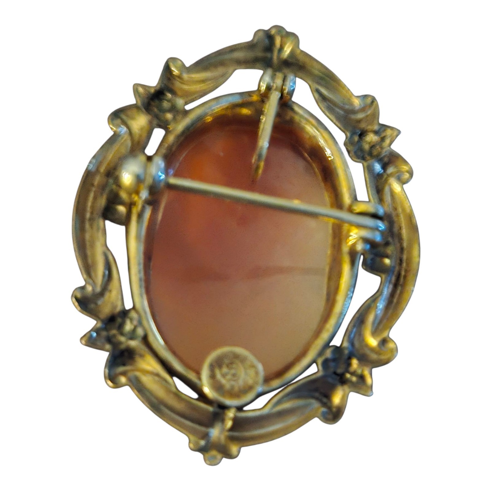 Vintage Curtis Creations Cameo Lady Brooch Pendant Peach Ivory 12K Gold Filled