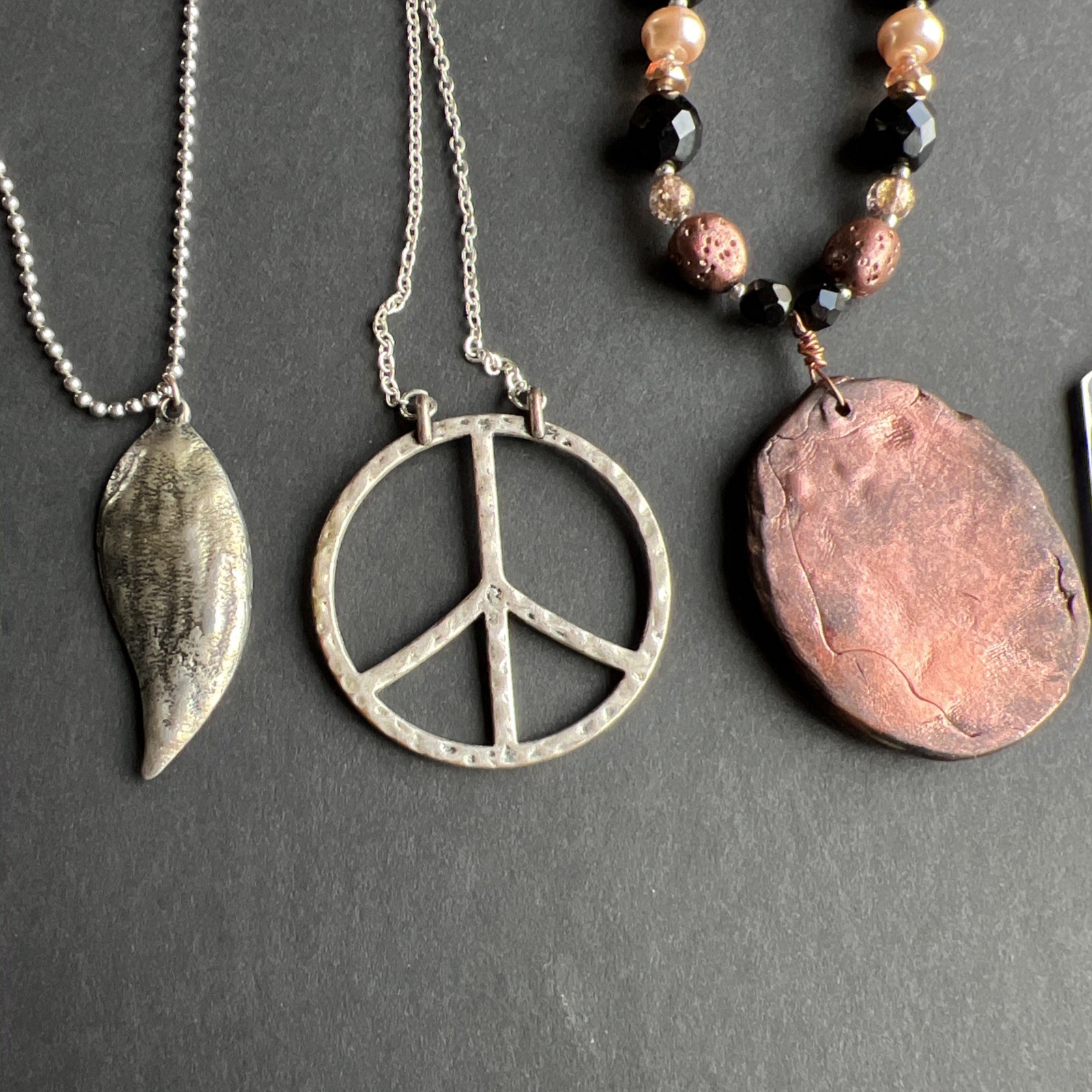 Peace Love Dopamine Weed Leaf Necklaces Vintage Copper Silver Tones Necklace LOT