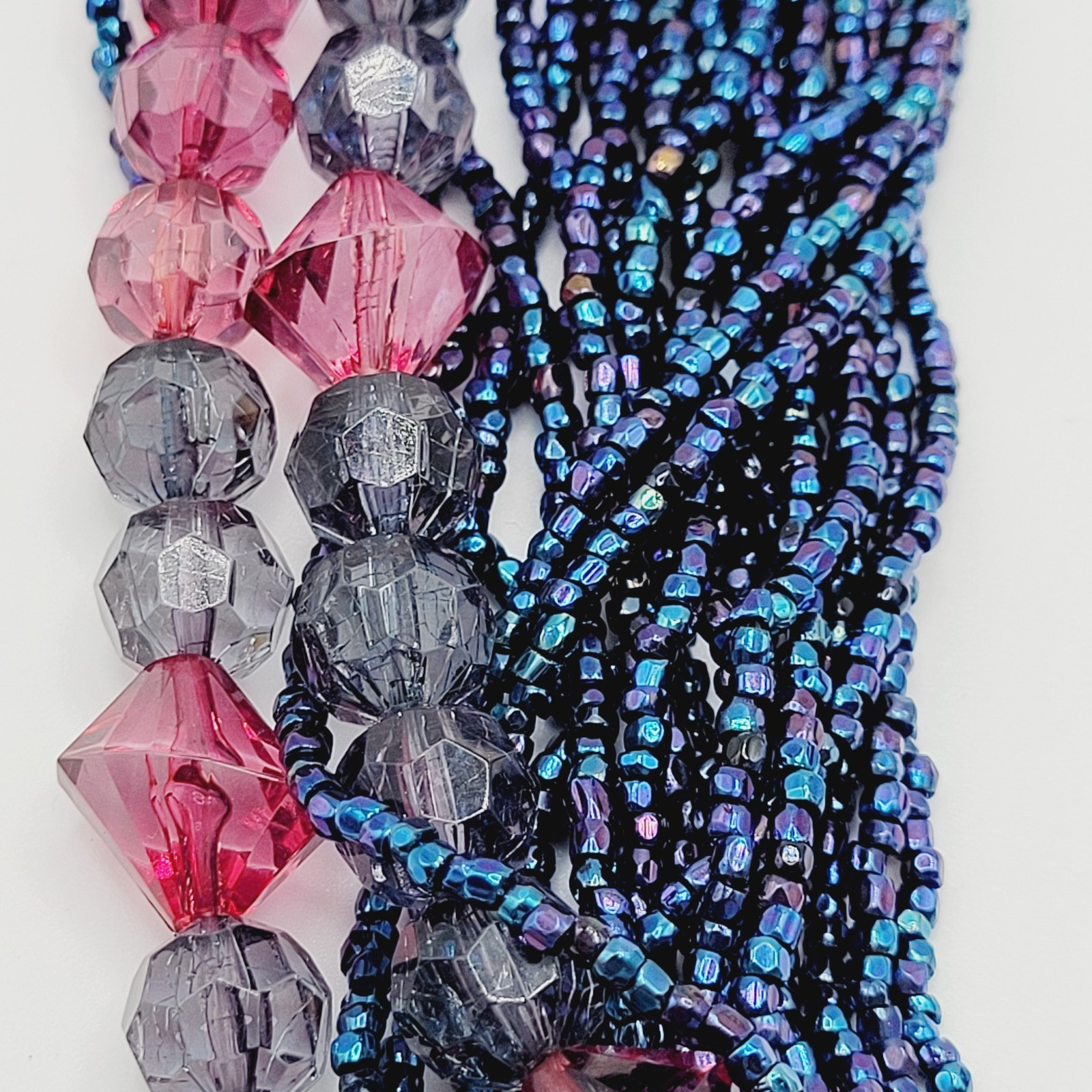 Purple and Deep Blue Iridescent Twist Multi Strand Glass Beaded Vintage Necklace