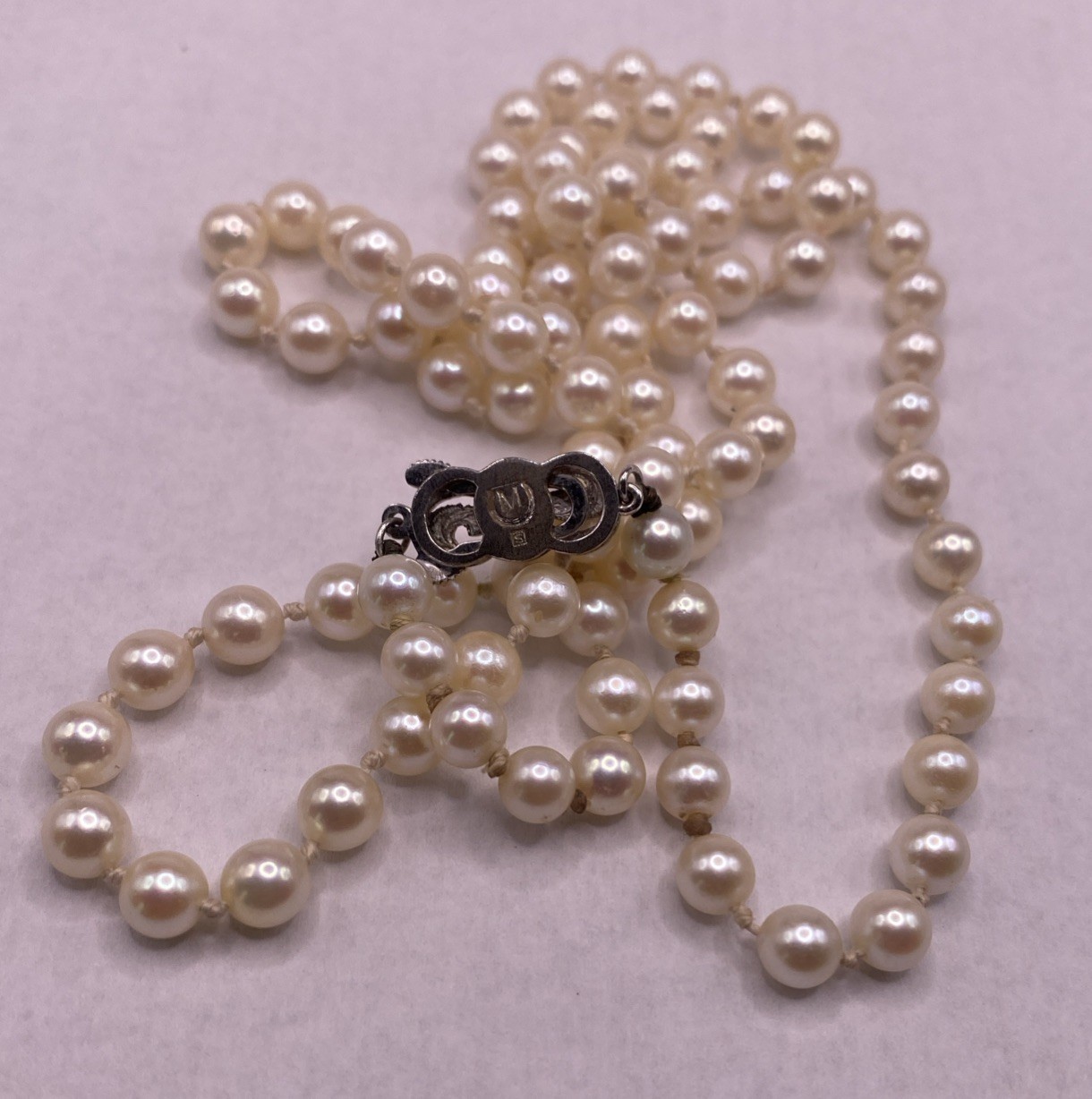 Mikimoto Vintage Sterling Silver Pearl Necklace 6mm 28”