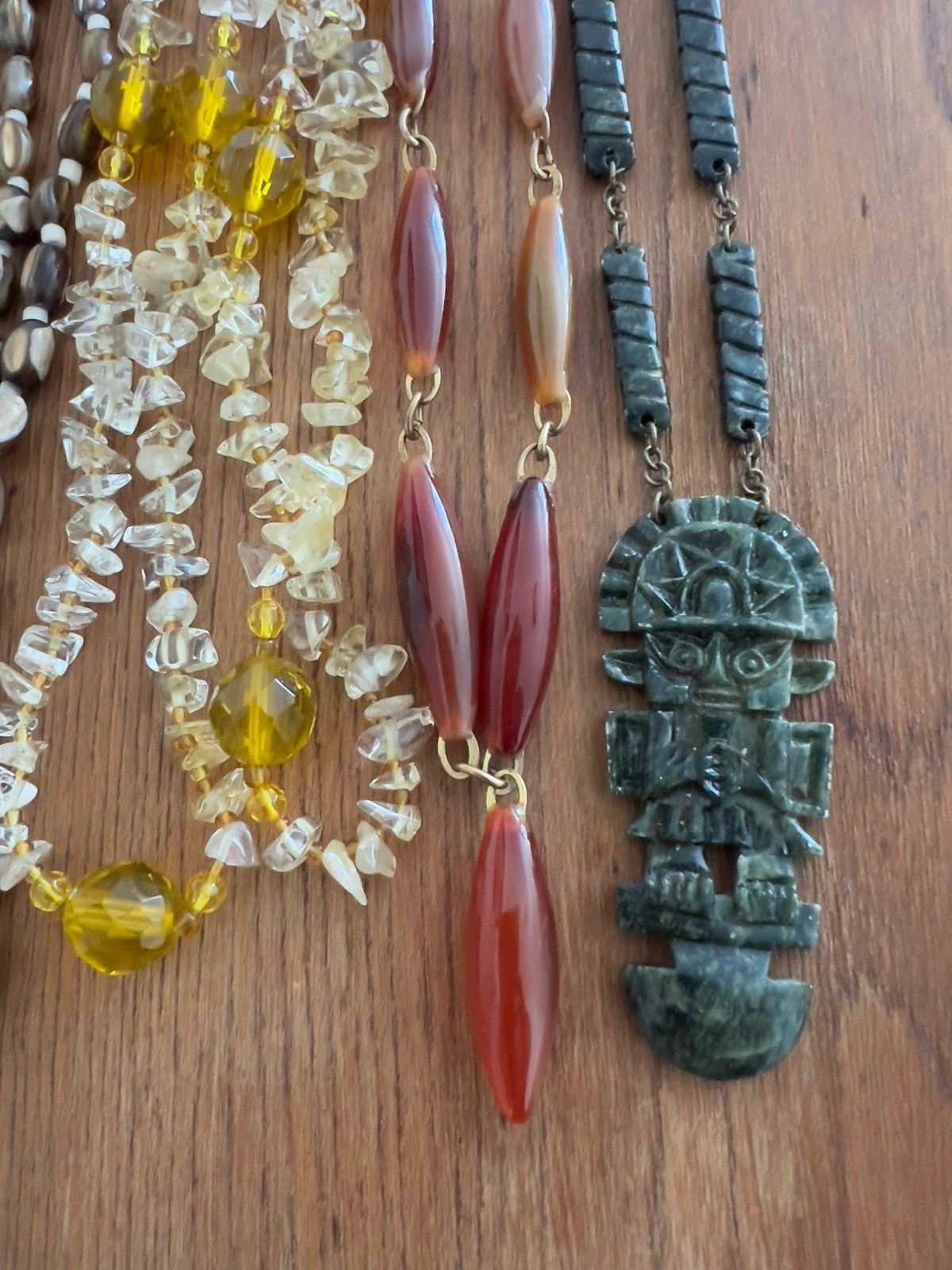 Vintage Lot – 4 Boho Necklaces: 20-48” – Moss Agate, Citrine, Trochus Shell Bead