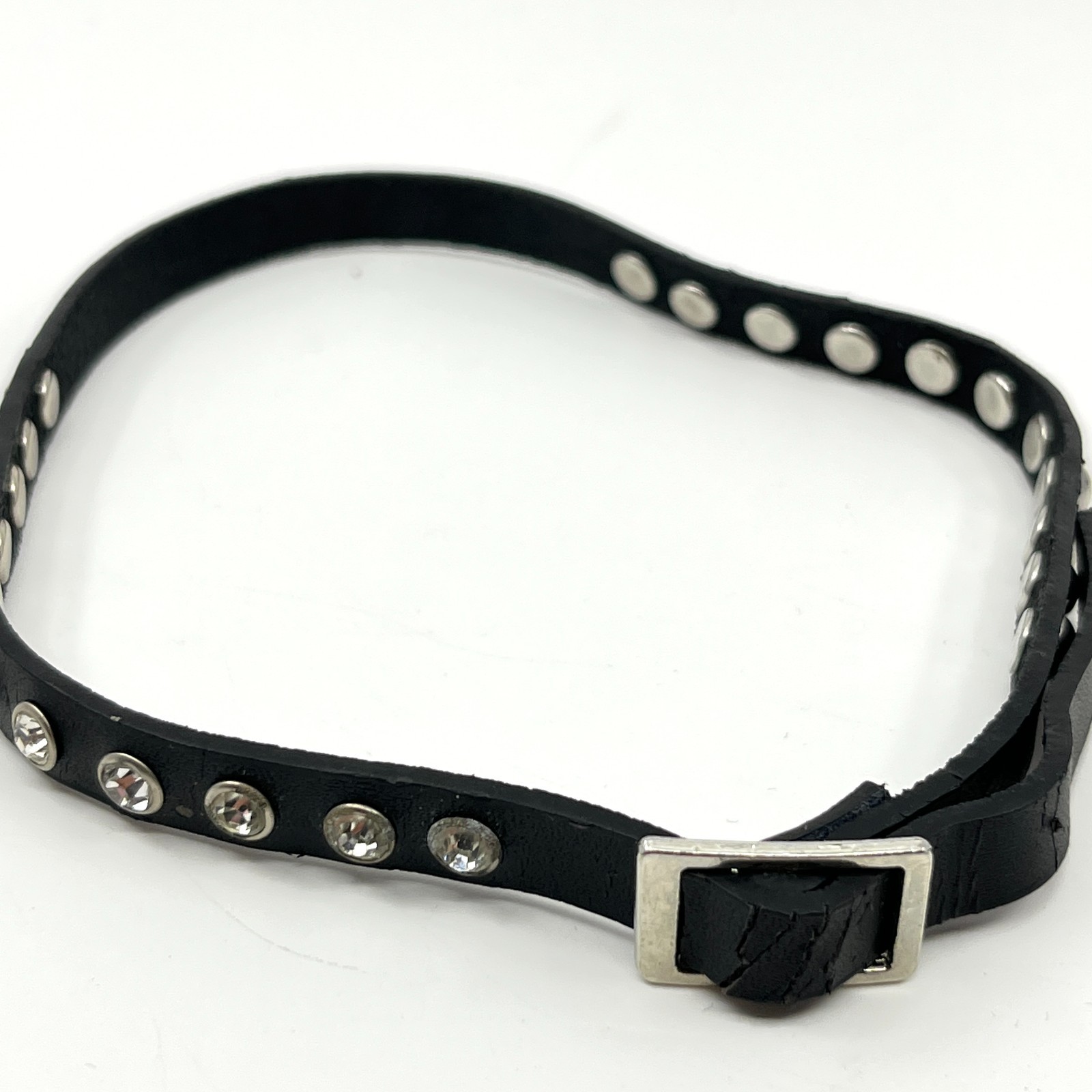 Necklace Vintage Y2K Goth Black Faux Leather Rhinestone Studded Choker Classic
