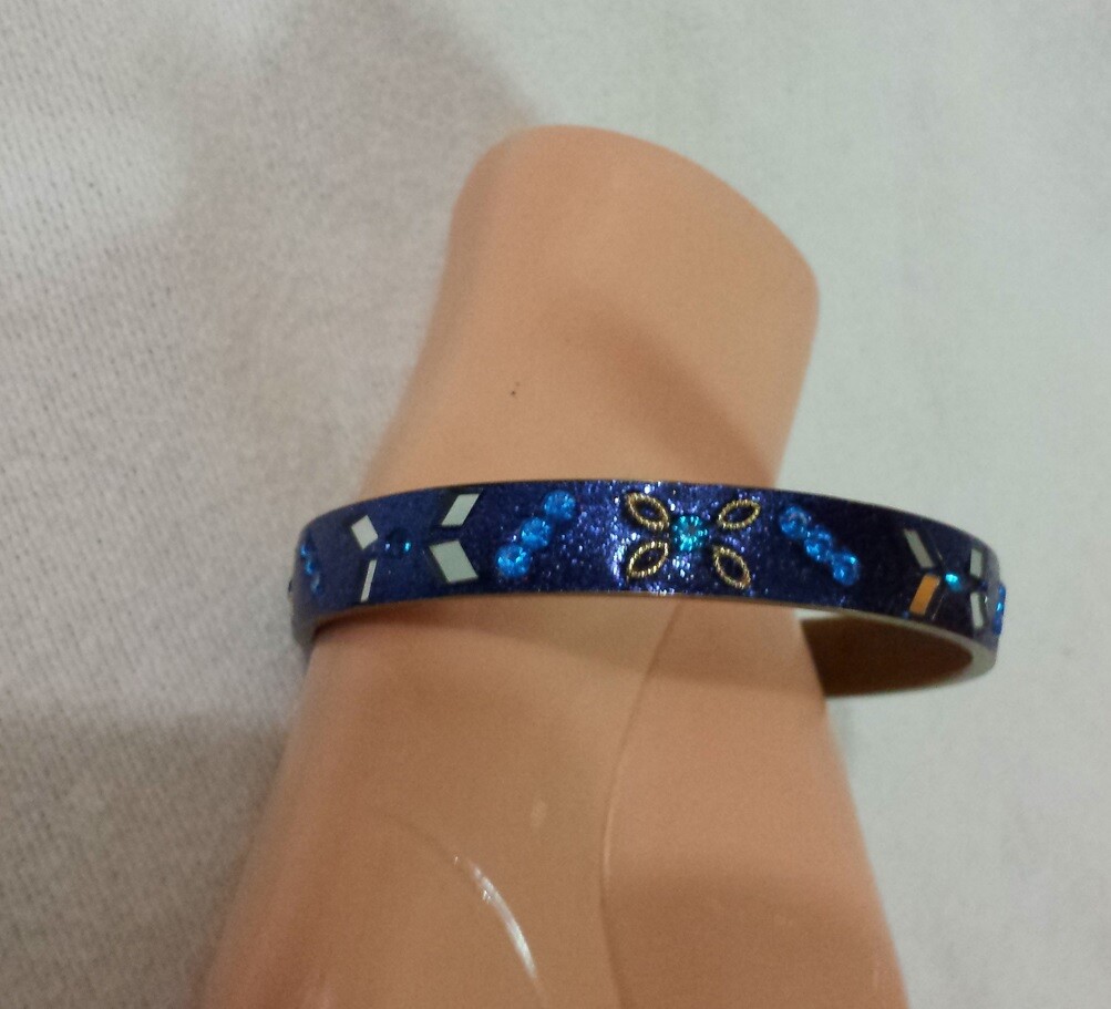 Vtg Blue Glitter Blue Stone Mirrored Bling Fashion Bracelet Womens Sz 8.25 India