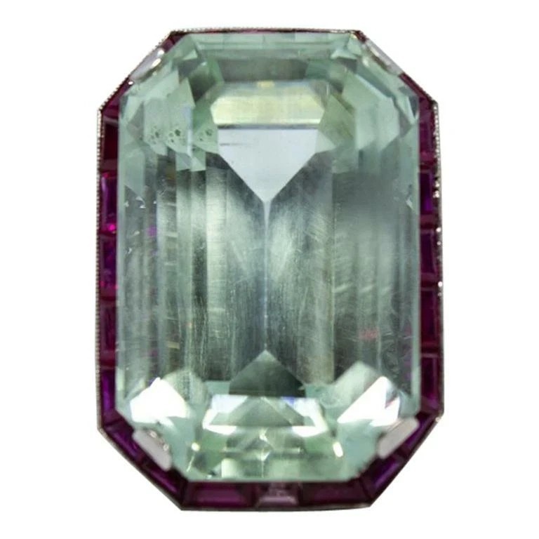7Ct Art Deco Vintage Style Aquamarine & Ruby Anniversary 14K White Gold FN Ring