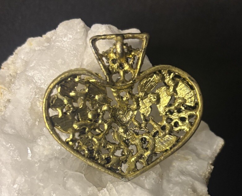 Vintage Unique Amber Glass & Rhinestone Brooch-Pendant