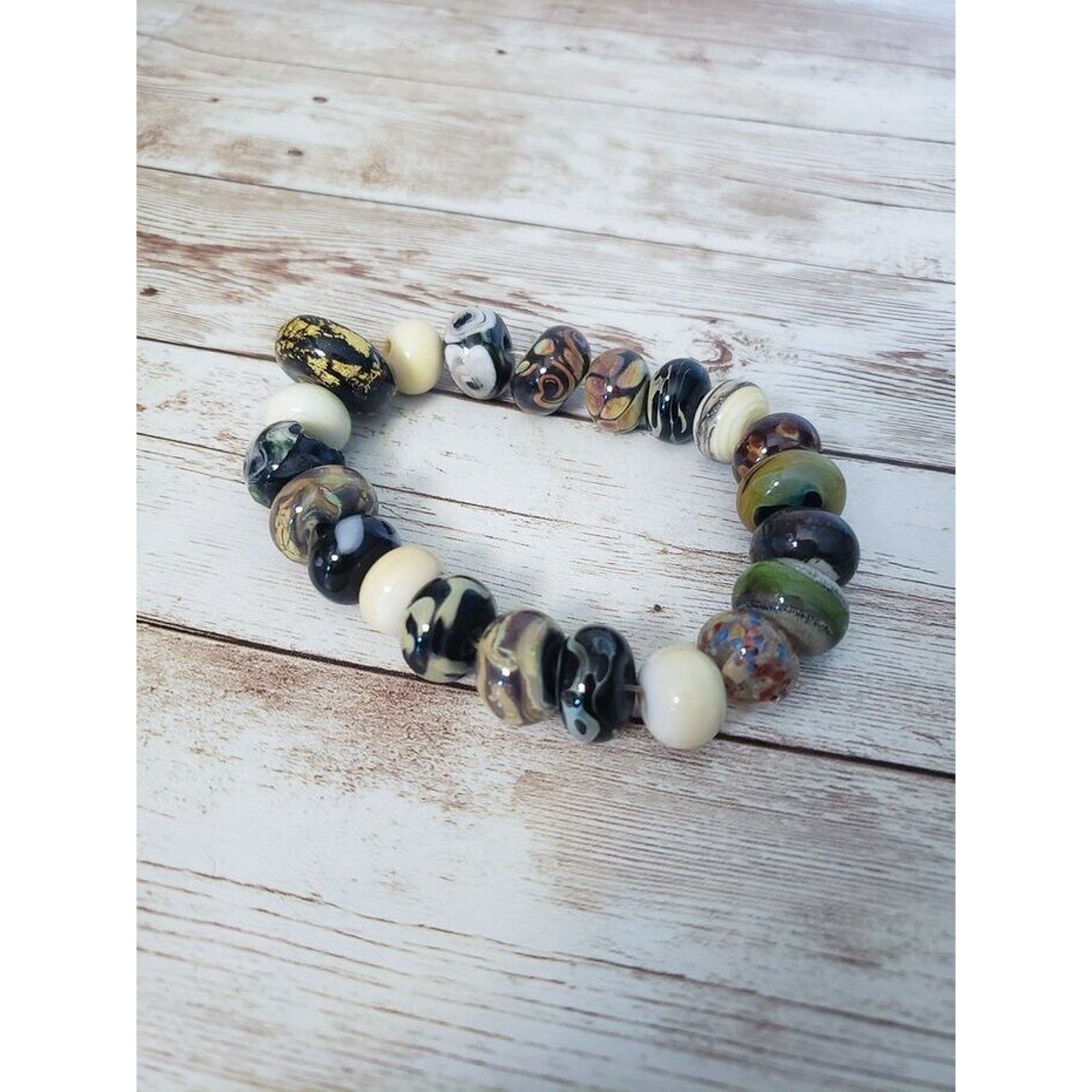 Vintage Stretch Bracelet Chunky Glass Beads (May Need New Cord)