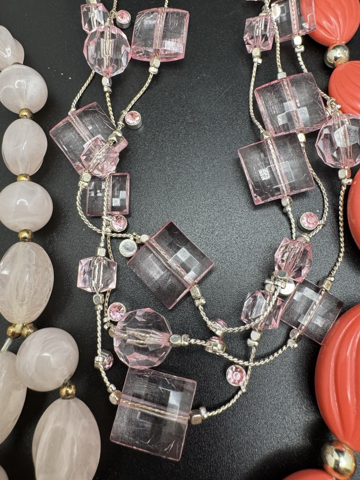 Vintage Lucite Beaded Necklace Lot Pink Coral Lavender Mod Japan 6 Pc