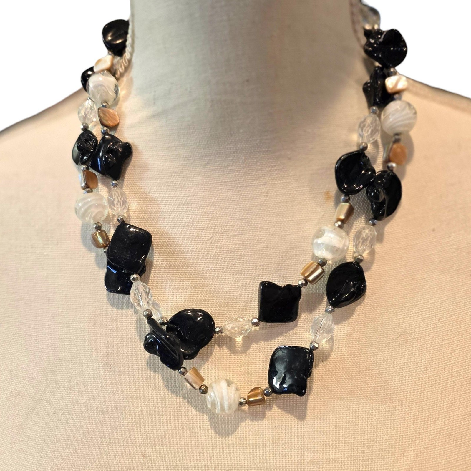 Vintage Necklace Chunky Beaded Statement Double Strand 18″ Layered SKU 2517