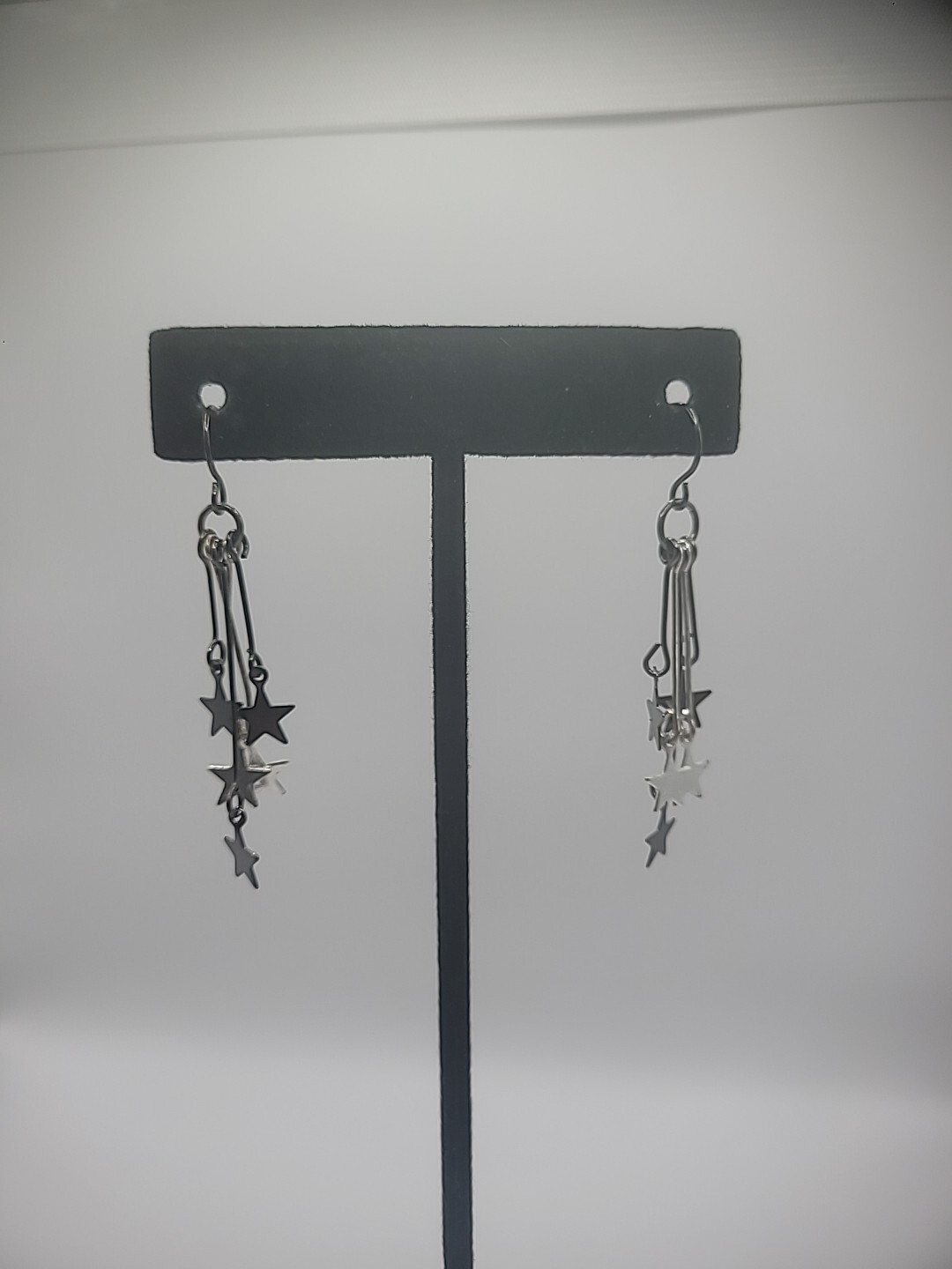 Silver Tone Hook Pierced Earrings Drop Dangle Multiple Stars Jewelry Costume