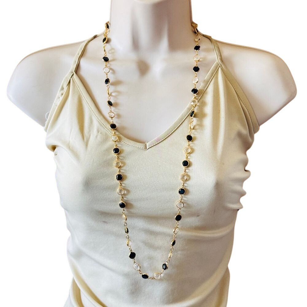 VTG Regal Open Bezel Austrian Crystal USA Necklace gold plated strand High end