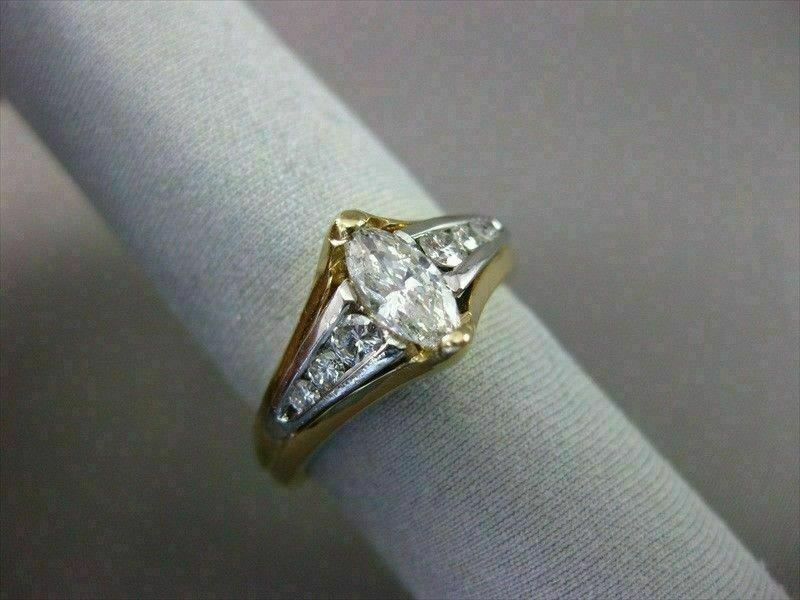 ESTATE .85CT DIAMOND 14K 2 TONE GOLD MARQUISE TENSION SET ENGAGEMENT RING #16335