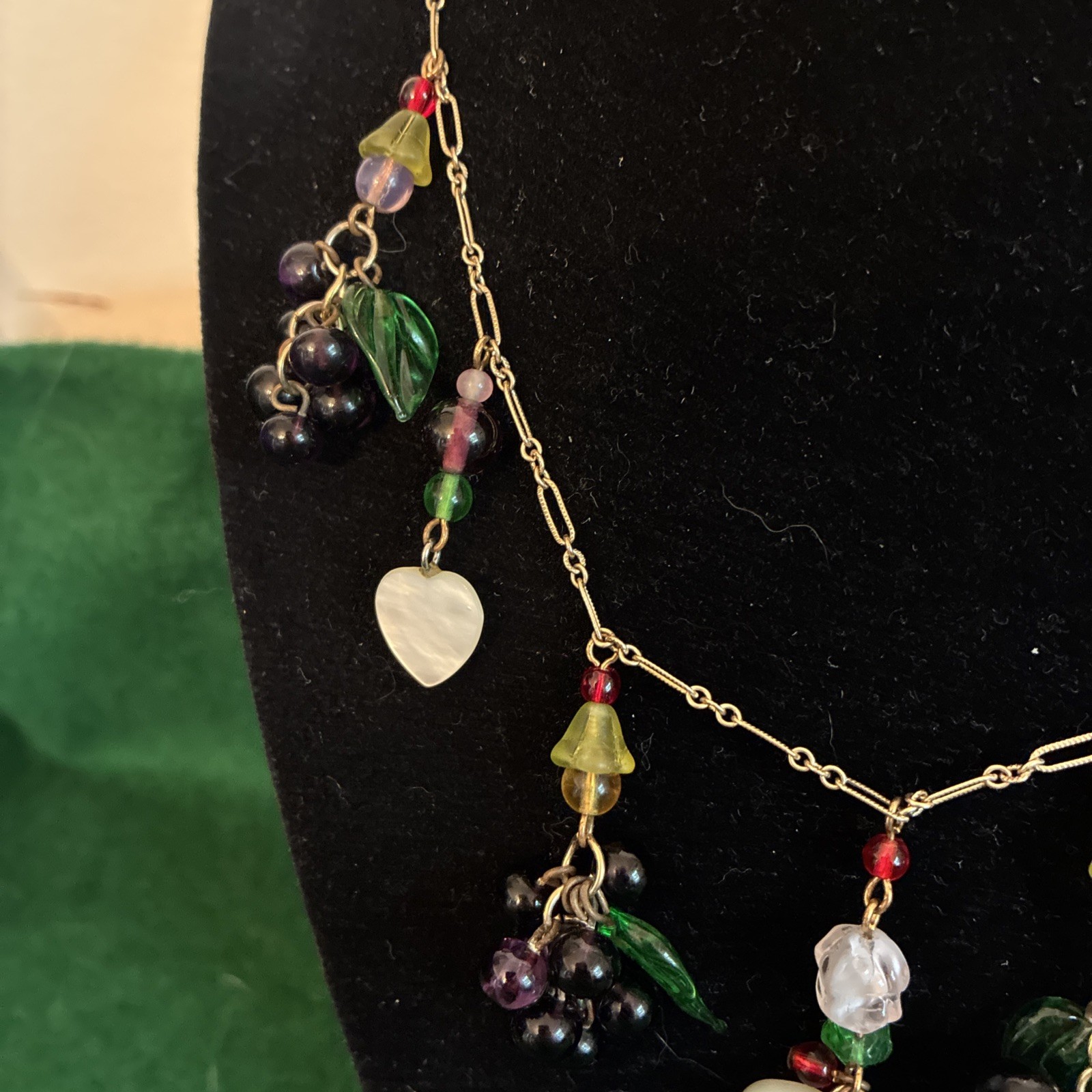 Vintage Hand Crafted Amazing Heart & Grape Cluster Dangle Necklace & Earrings