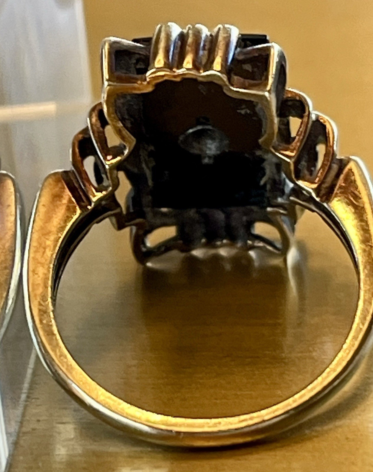 🖤 Antique Art Deco Large Rectangle Black Onyx & Diamond 10k Yellow Gold Ring 6