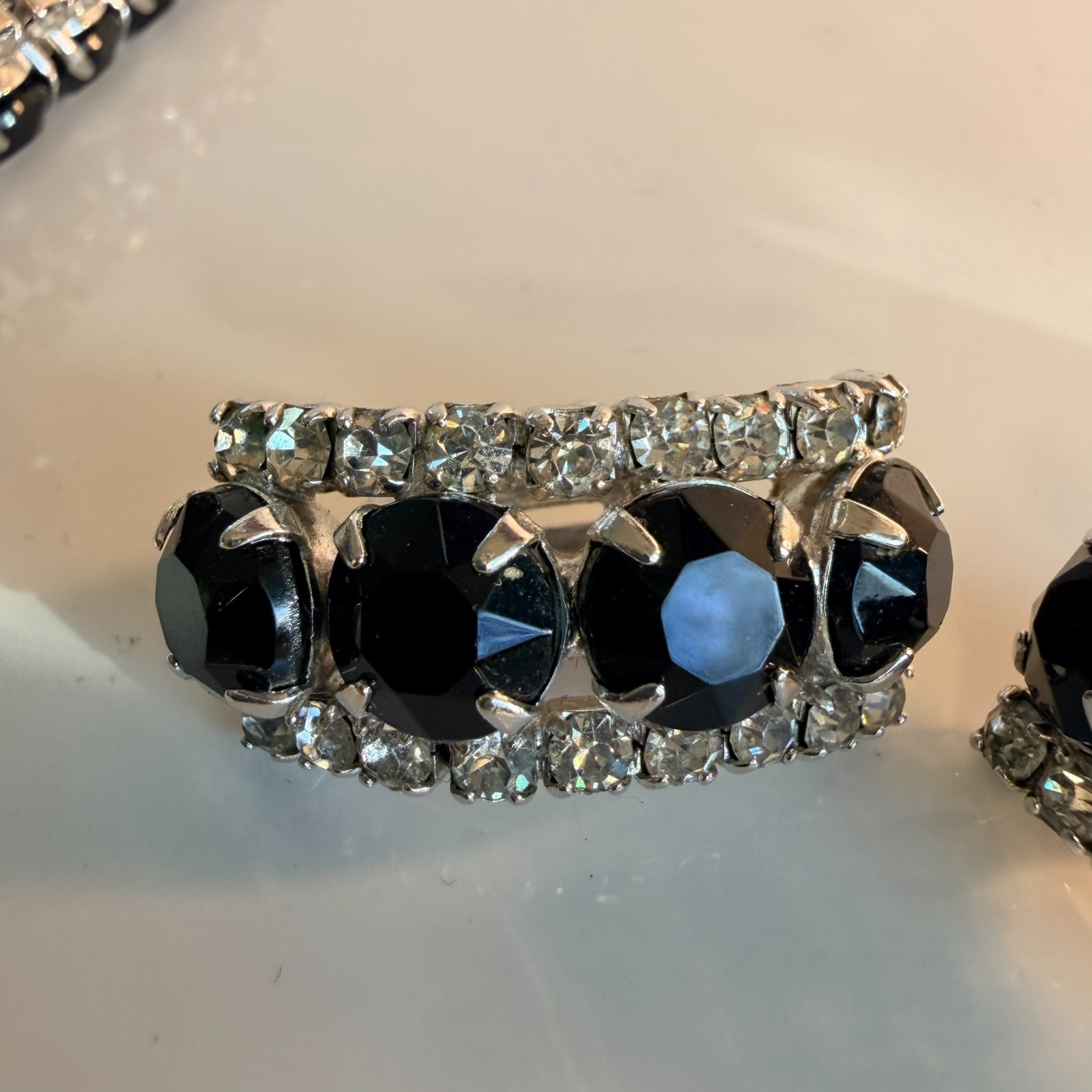 Vintage Kramer Of New York Bracelet Earrings Set Demi Parure Signed Black Clear