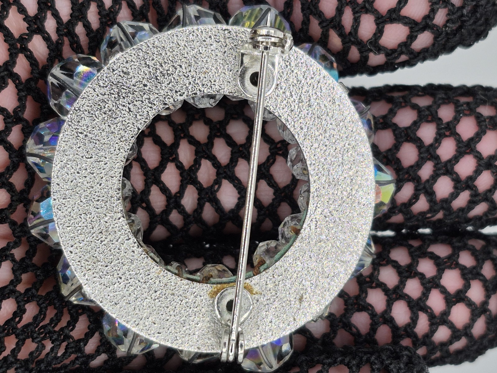 Sparkling Vintage Brooch Aurora Borealis Oval Beaded Glass Rhinestone 1950s