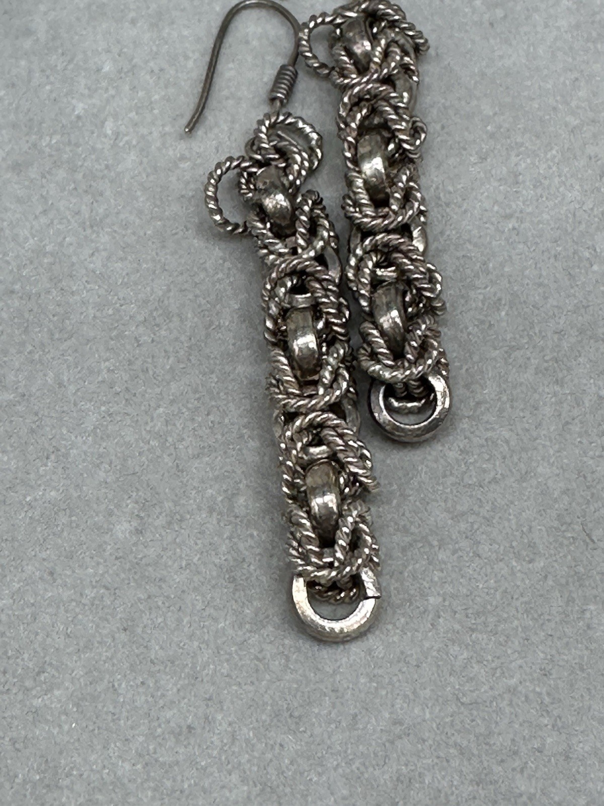 Vintage Rope Chain Dangle Earrings 925 Sterling Silver Jewelry