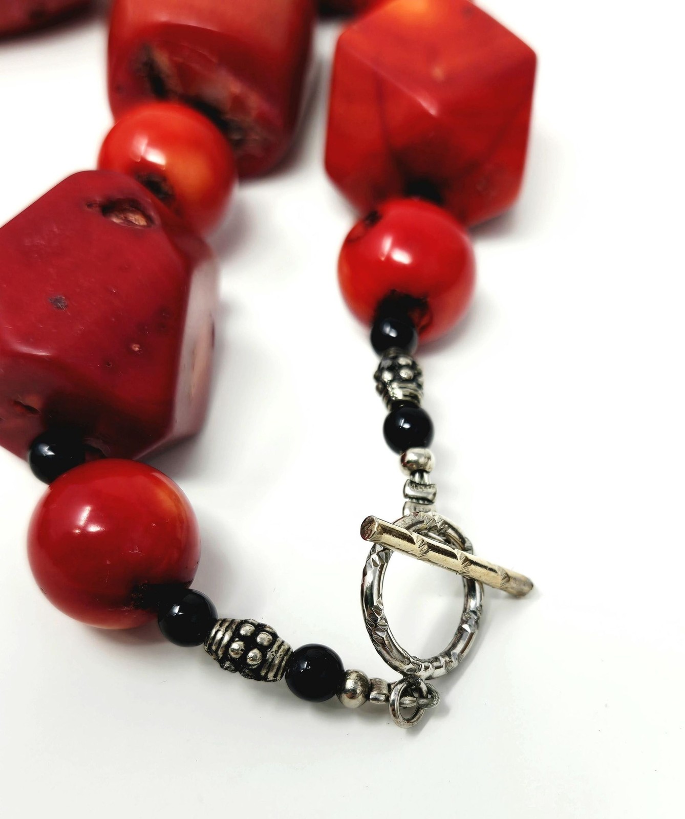 Vintage Red Coral Statement Necklace Sterling Silver Clasp Heavy Natural Coral