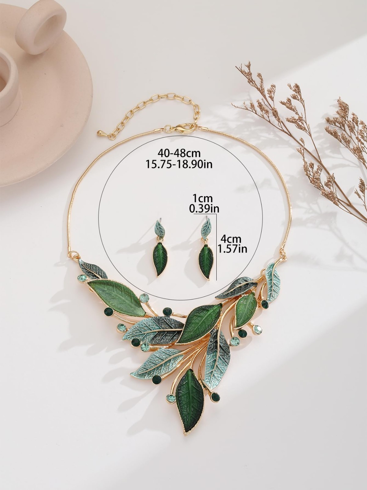 Vintage Chunky Statement Jewelry Set – Bohemian Leaf Floral Bib Necklace & Earri