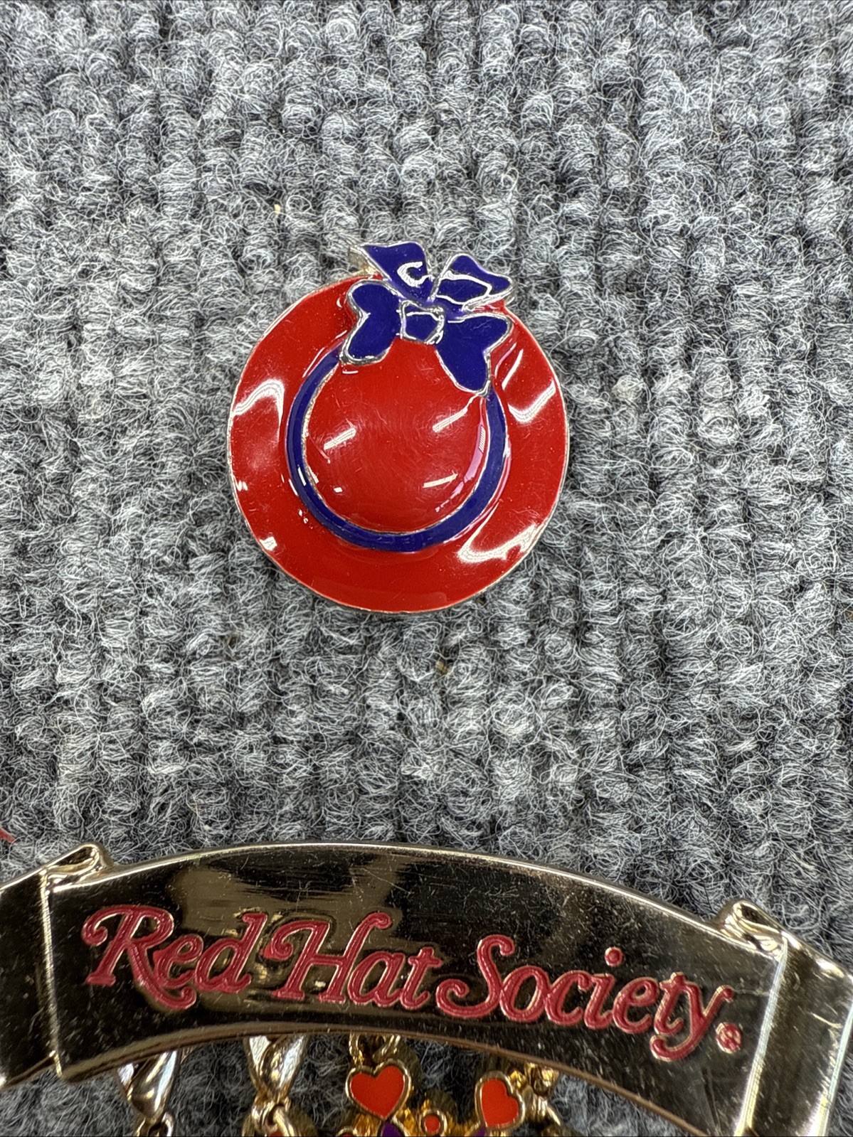 Lot of 5 Red Hat Society Enamel Pins – Anniversary, Simply Fun, Charms