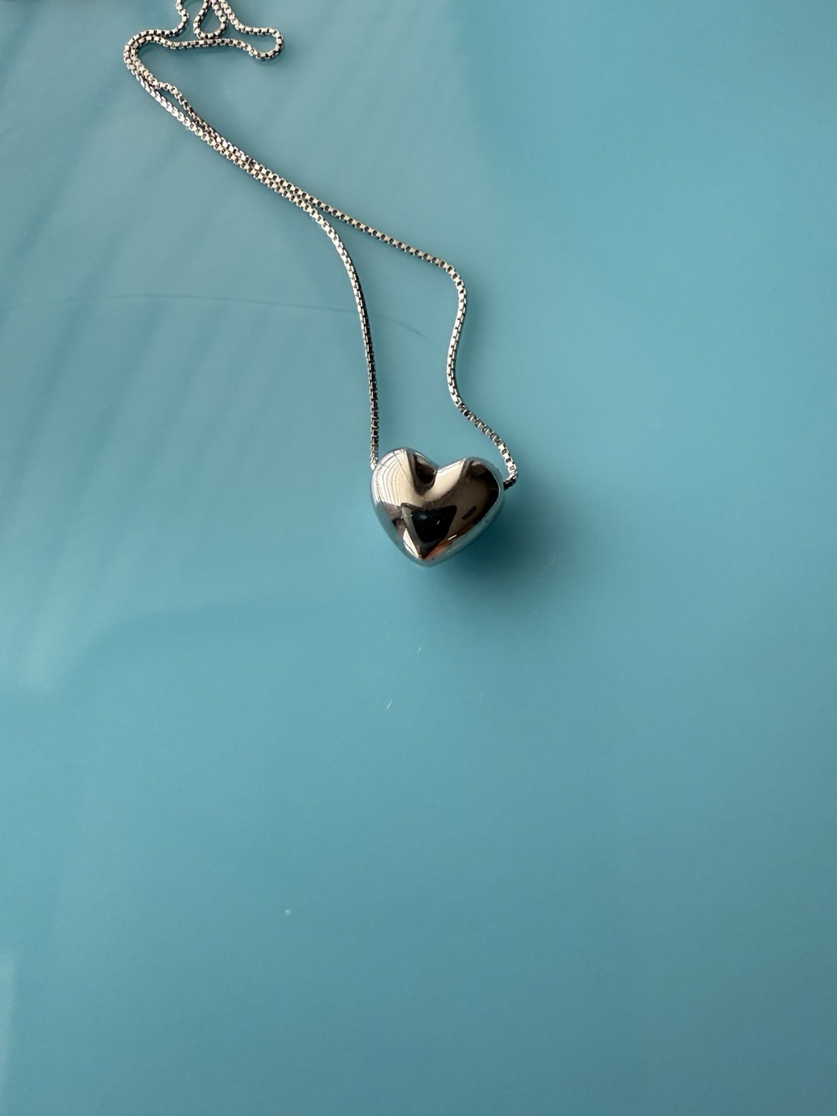 Sterling Silver 925 Puff Heart Slide Pendant Charm Chain 16” Necklace 2.2g