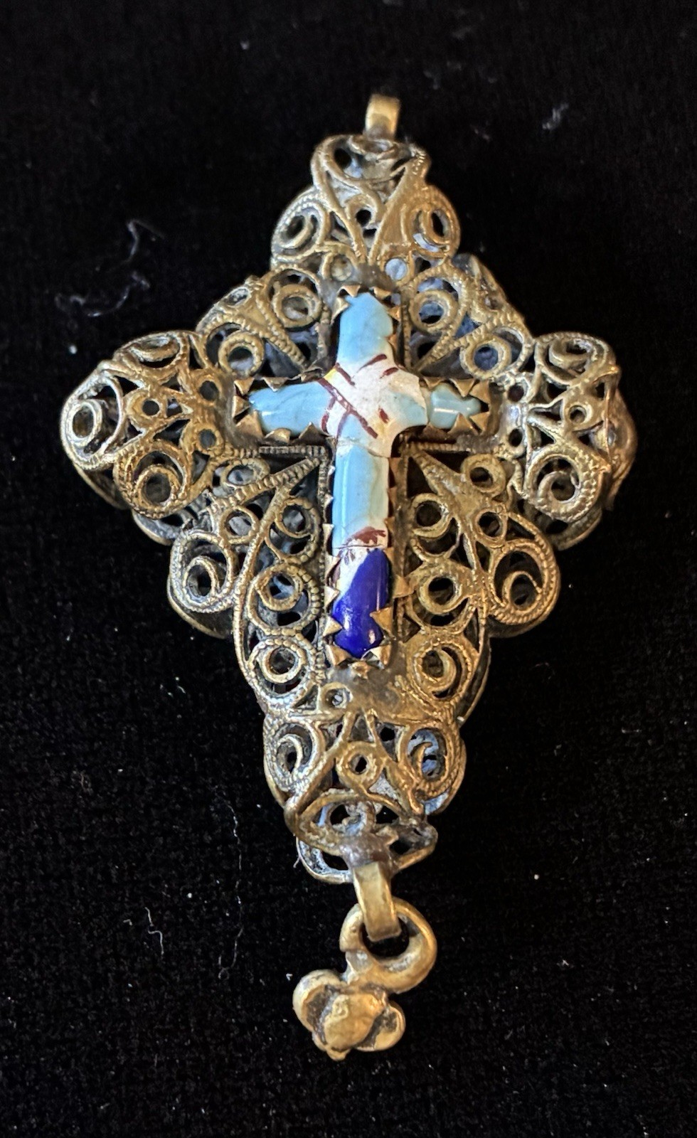 Antique Bavarian Crucifix Cross in Filigree Pendant