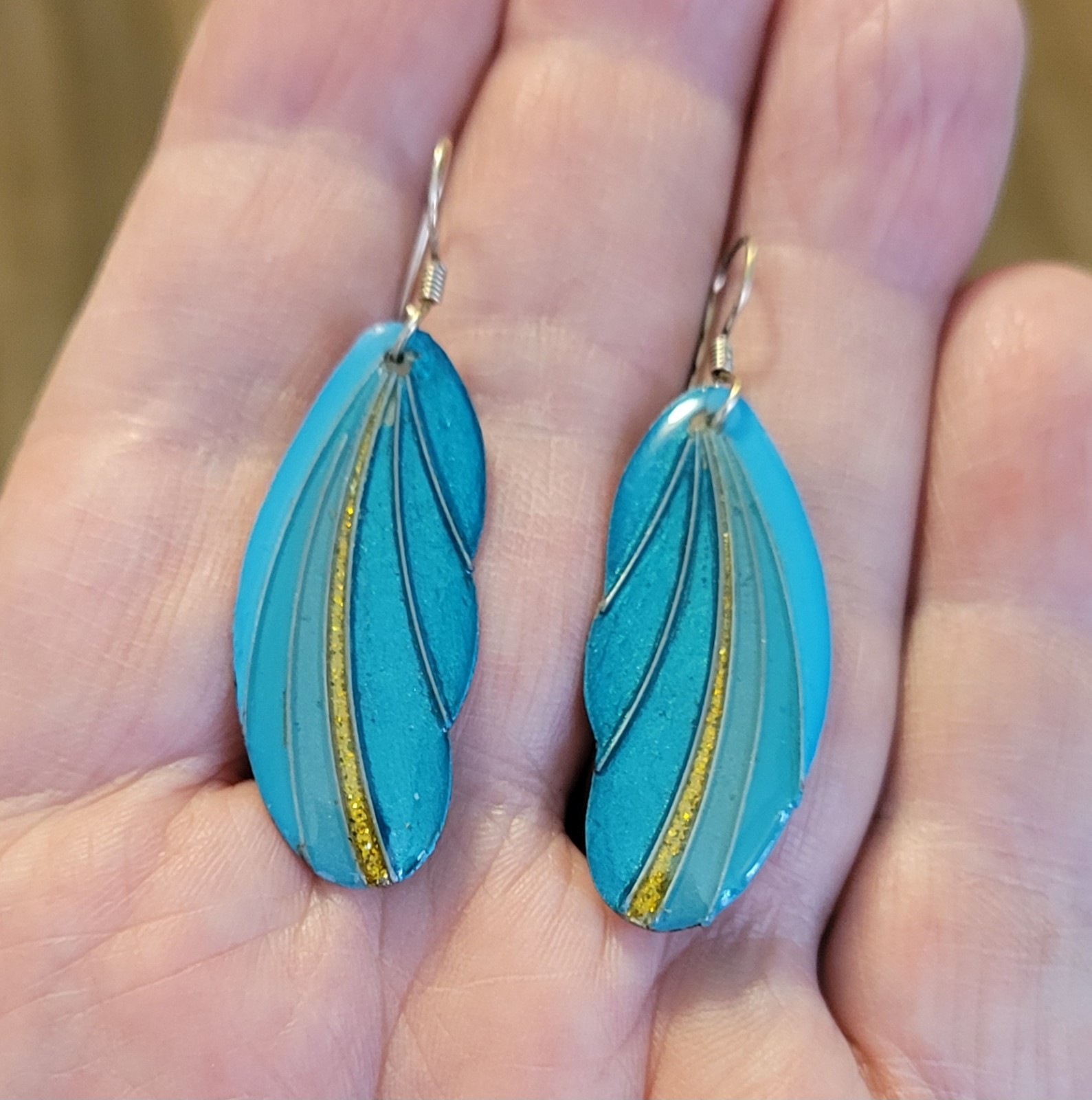 Vintage Gold And Lacquered Blue Handmade Earrings And Pendant Set Signed L.TT
