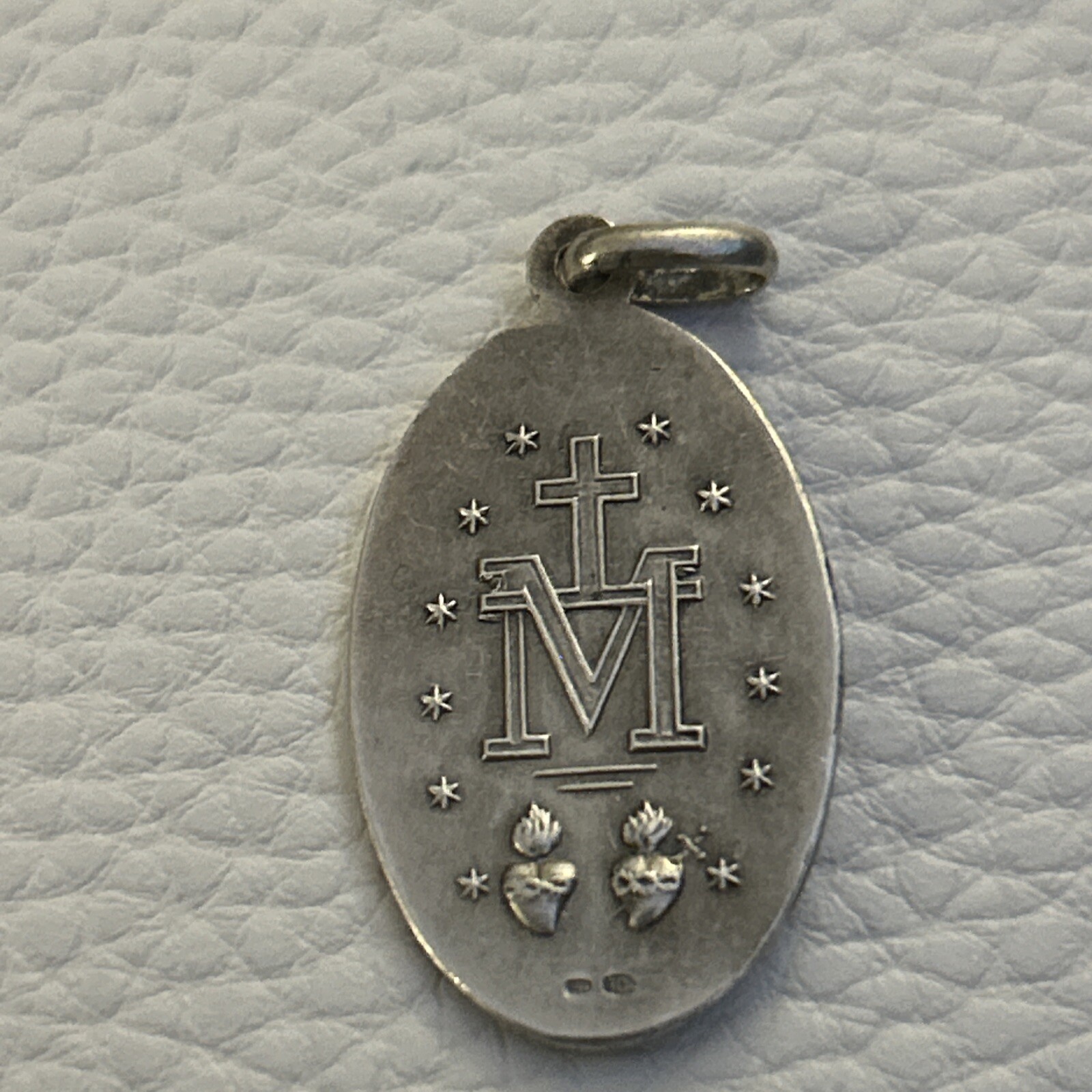 900 European Silver True Vtg Italy St. Regina Religious Oval Pendant TESTED 1”