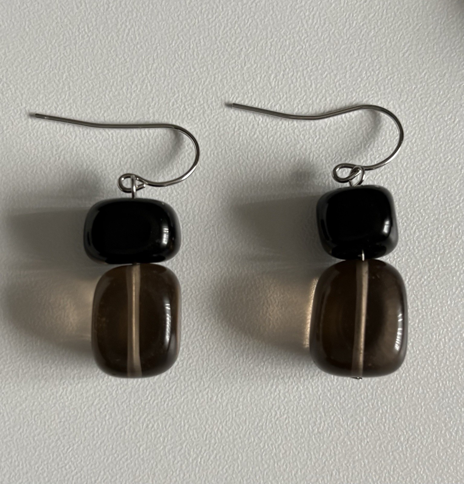 VTG Black & Clear Brown Chunky Glass Necklace Earrings Jewelry Set 925 ATI 106g