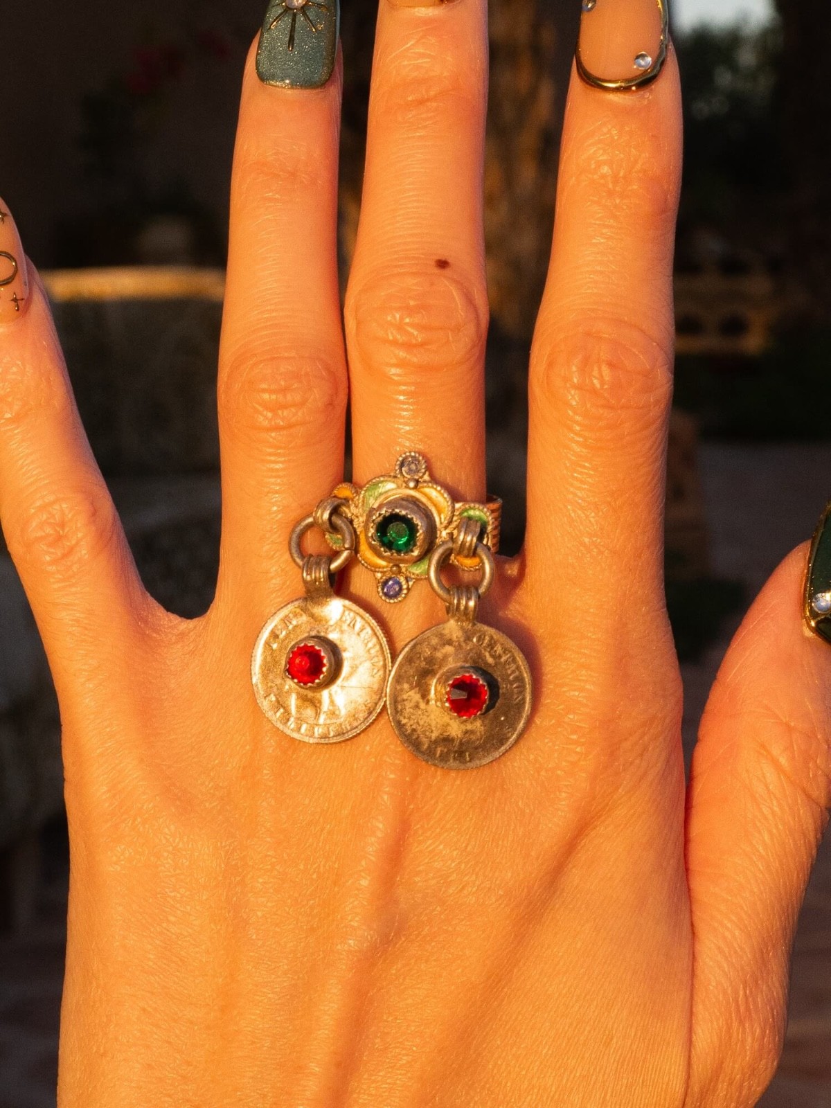 Vintage Berber/Atlas Moroccan Sterling Silver Coin Ring with Gems